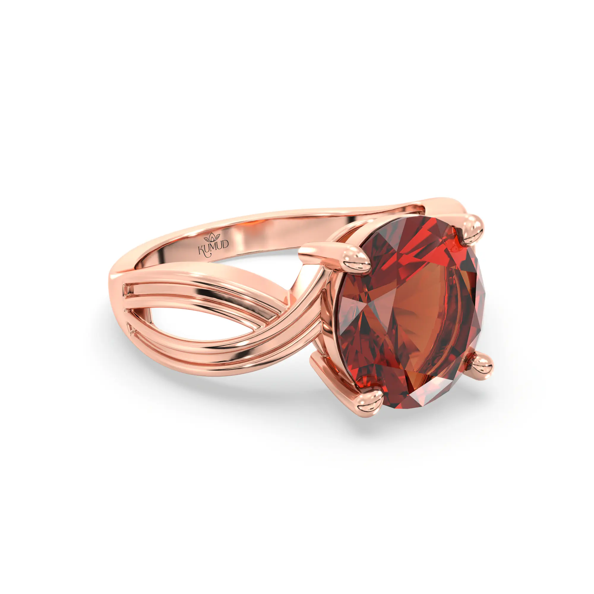 Hessonite (Gomed) Ring for Women in 18K Rose Gold – Oval 9x8 mm, Prong Setting, 5 g (Design K17A-30) thumbnail