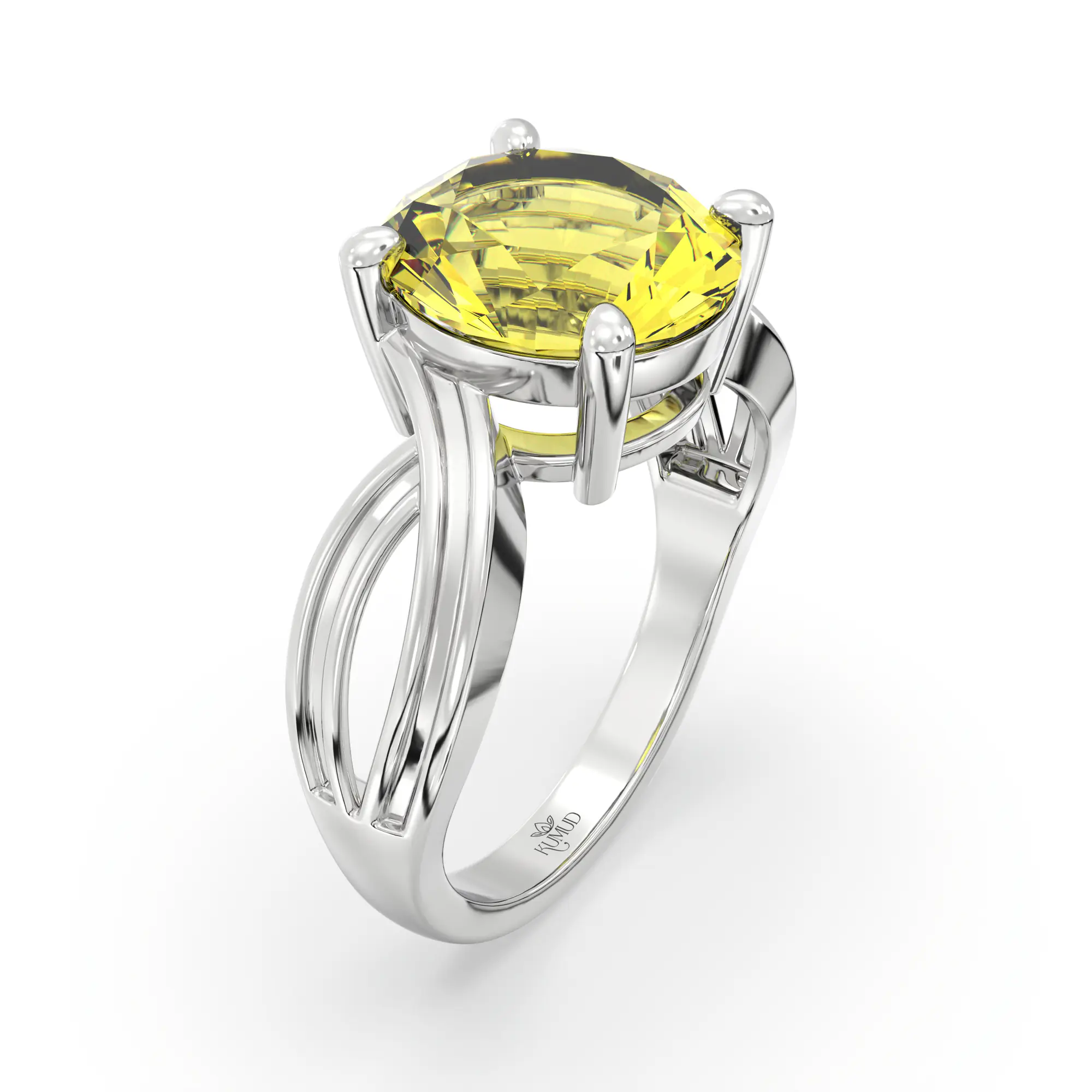Yellow Sapphire (Pukhraj) Ring for Women in 18K White Gold – Oval 9x8 mm, Prong Setting, 5 g (Design K17A-30) thumbnail