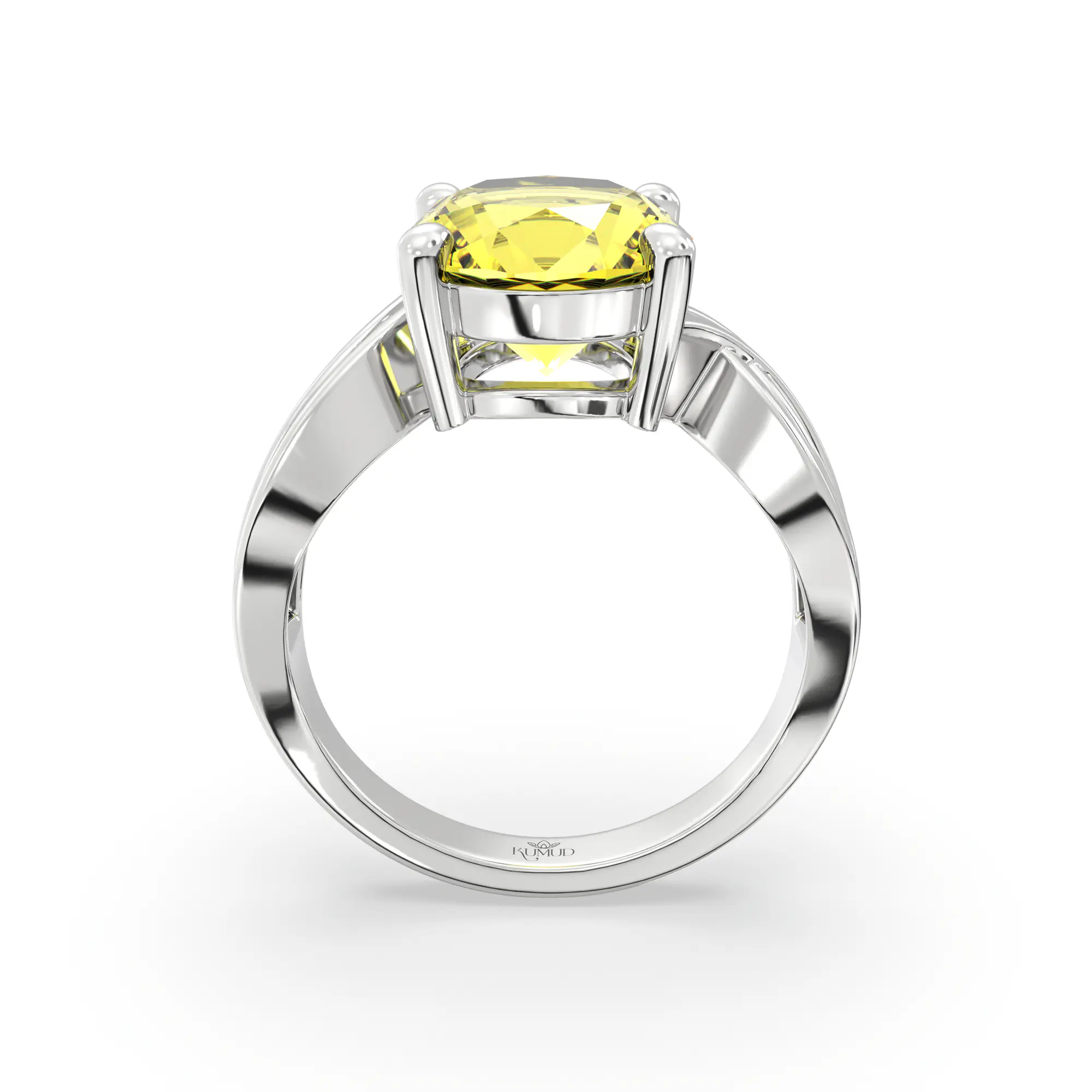 Yellow Sapphire (Pukhraj) Ring for Women in 18K White Gold – Oval 9x8 mm, Prong Setting, 5 g (Design K17A-30) thumbnail