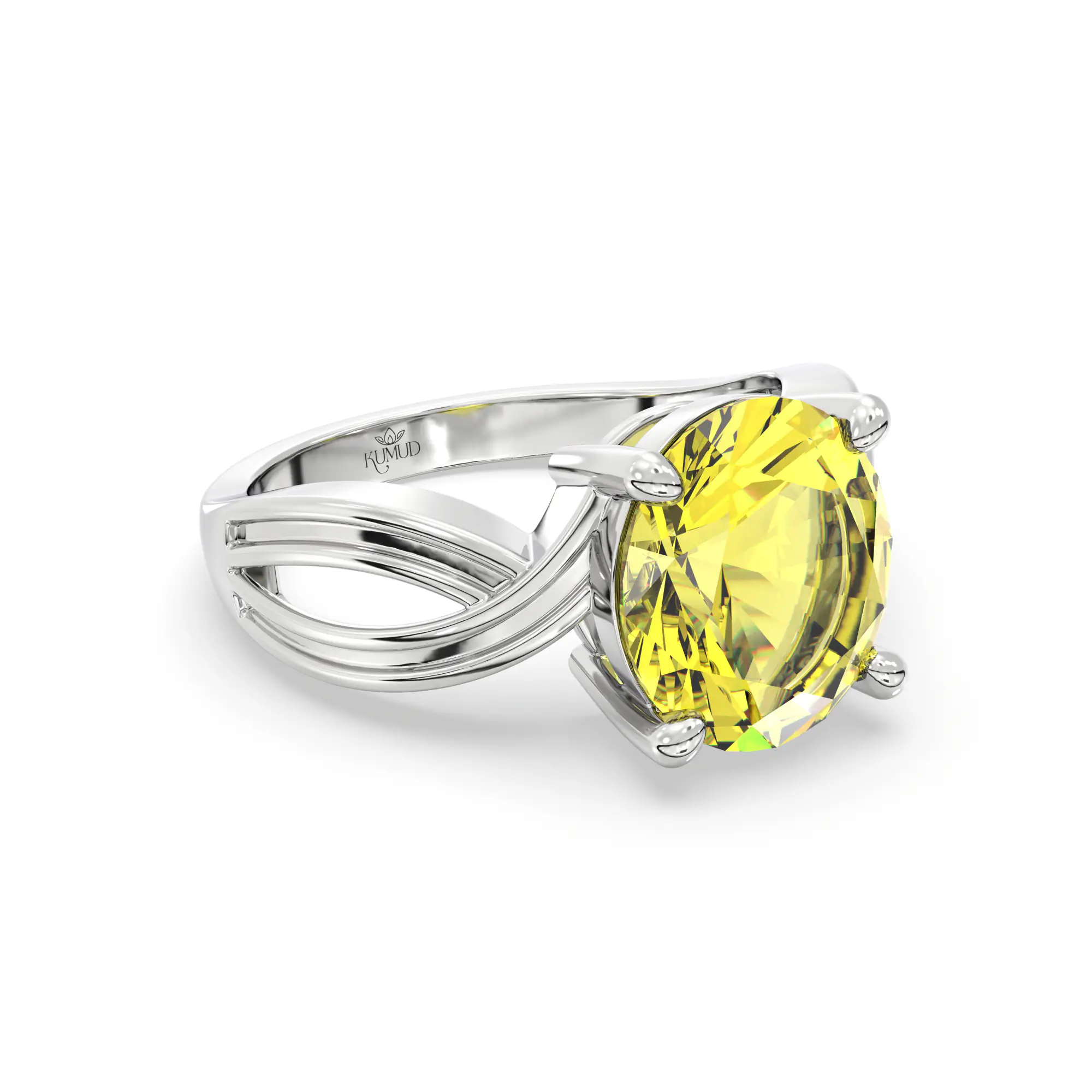 Yellow Sapphire (Pukhraj) Ring for Women in 18K White Gold – Oval 9x8 mm, Prong Setting, 5 g (Design K17A-30) thumbnail