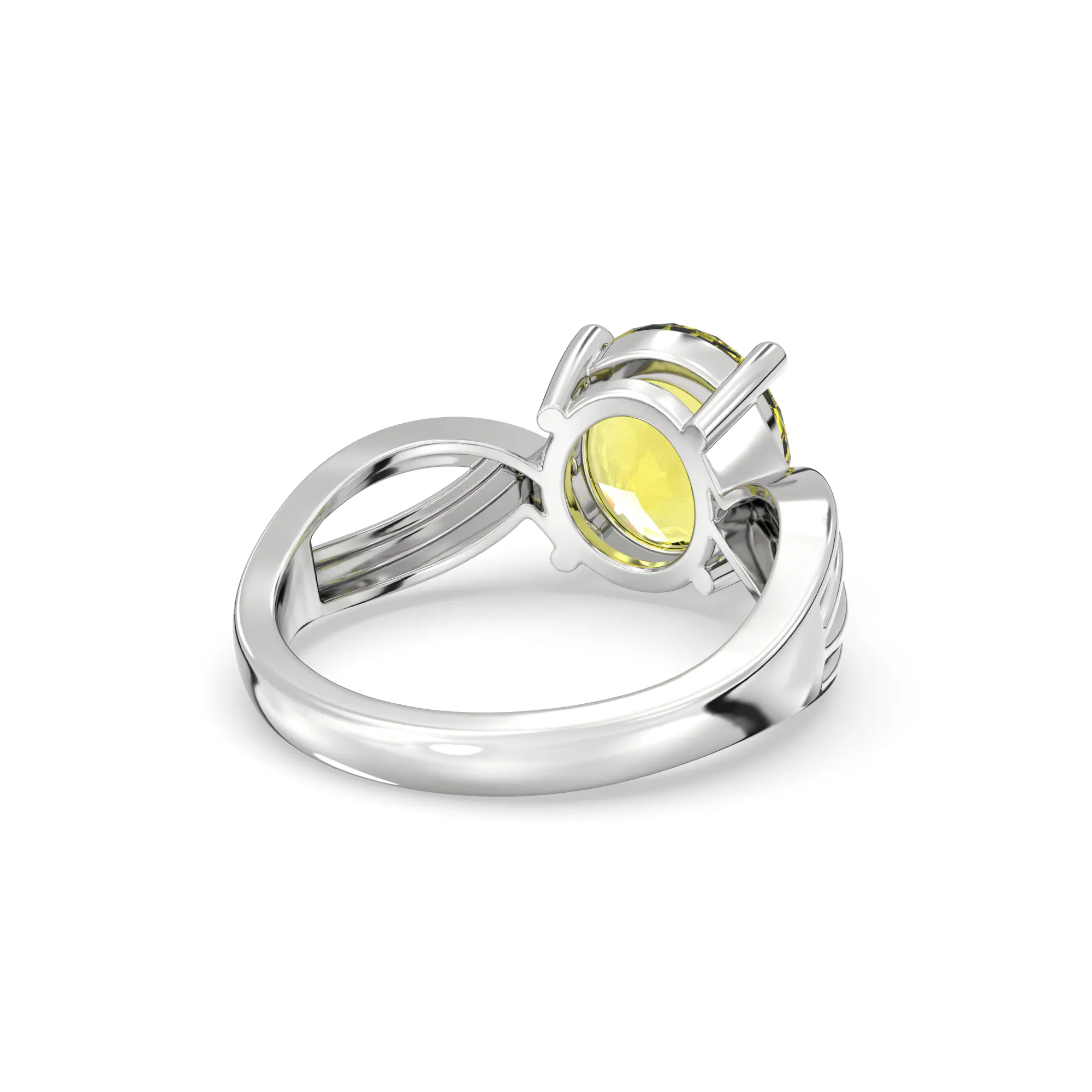 Yellow Sapphire (Pukhraj) Ring for Women in 18K White Gold – Oval 9x8 mm, Prong Setting, 5 g (Design K17A-30) thumbnail