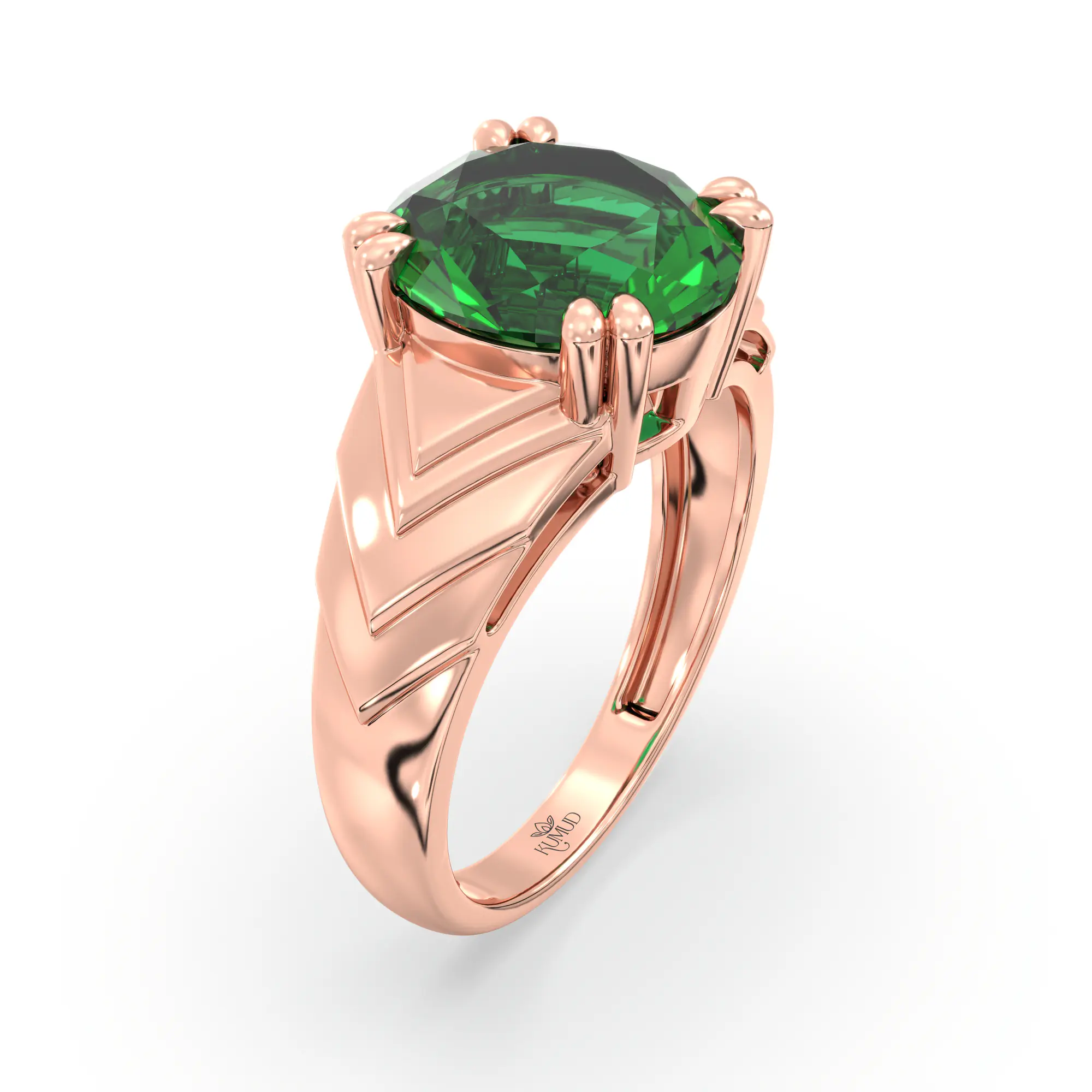 Emerald (Panna) Ring for Women in 18K Rose Gold – Oval 9x8 mm, Prong Setting, 5 g (Design K17A-31) thumbnail