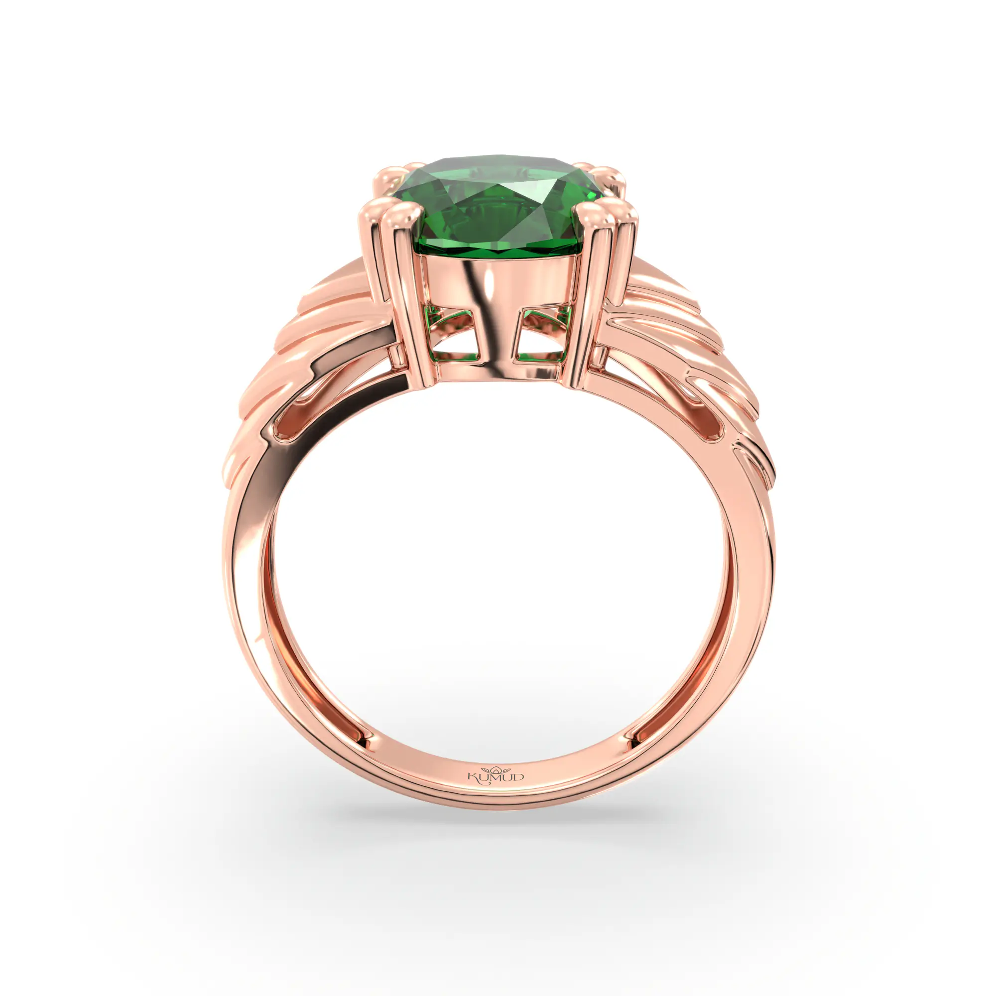 Emerald (Panna) Ring for Women in 18K Rose Gold – Oval 9x8 mm, Prong Setting, 5 g (Design K17A-31) thumbnail
