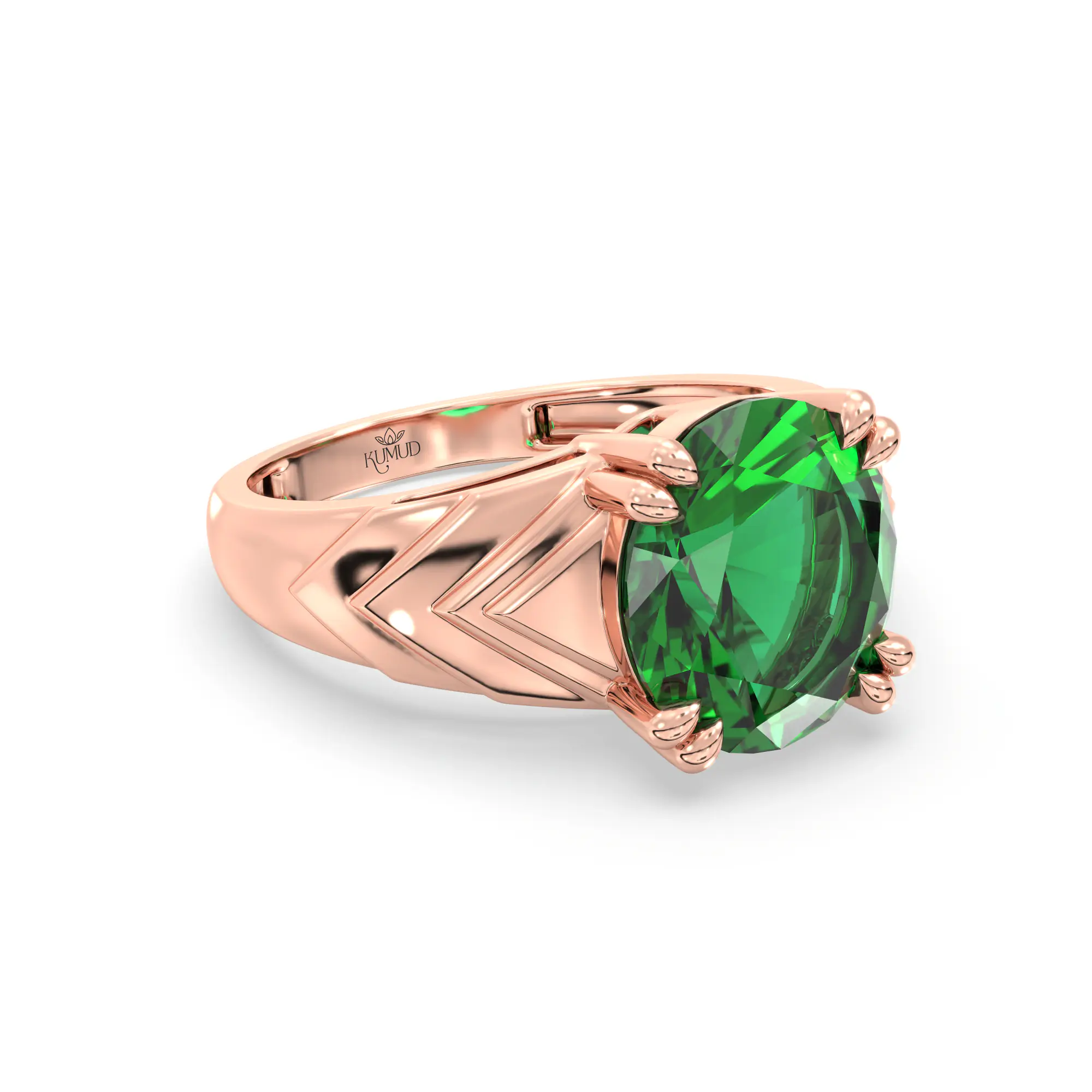 Emerald (Panna) Ring for Women in 18K Rose Gold – Oval 9x8 mm, Prong Setting, 5 g (Design K17A-31) thumbnail