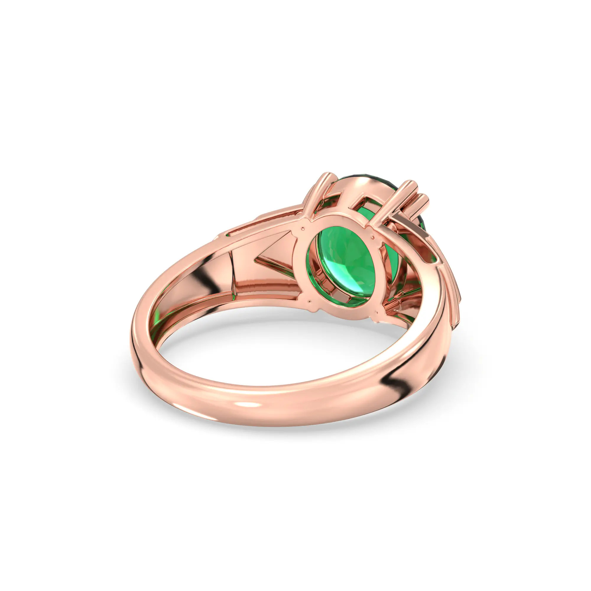 Emerald (Panna) Ring for Women in 18K Rose Gold – Oval 9x8 mm, Prong Setting, 5 g (Design K17A-31) thumbnail