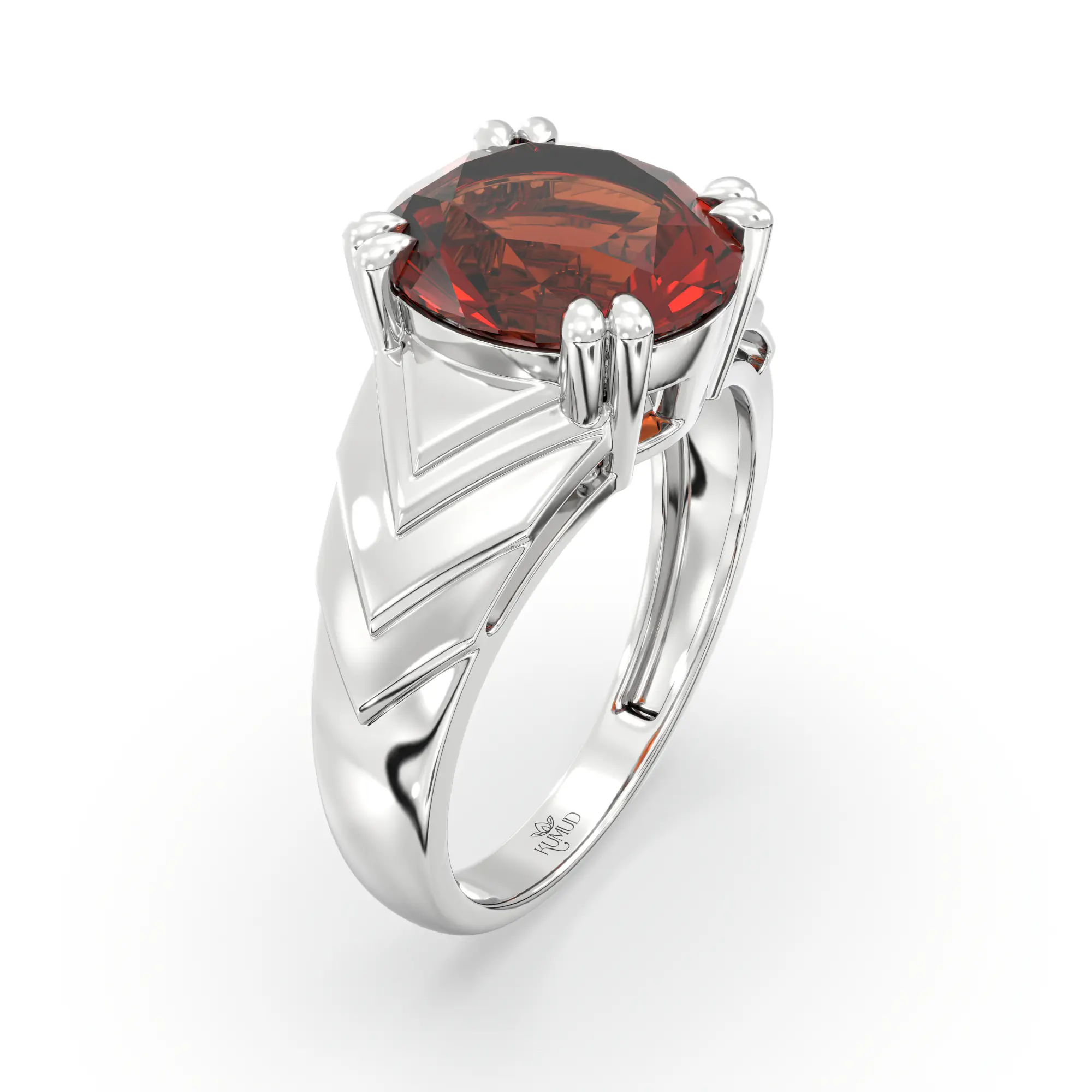 Hessonite (Gomed) Ring for Women in 18K White Gold – Oval 9x8 mm, Prong Setting, 5 g (Design K17A-31) thumbnail