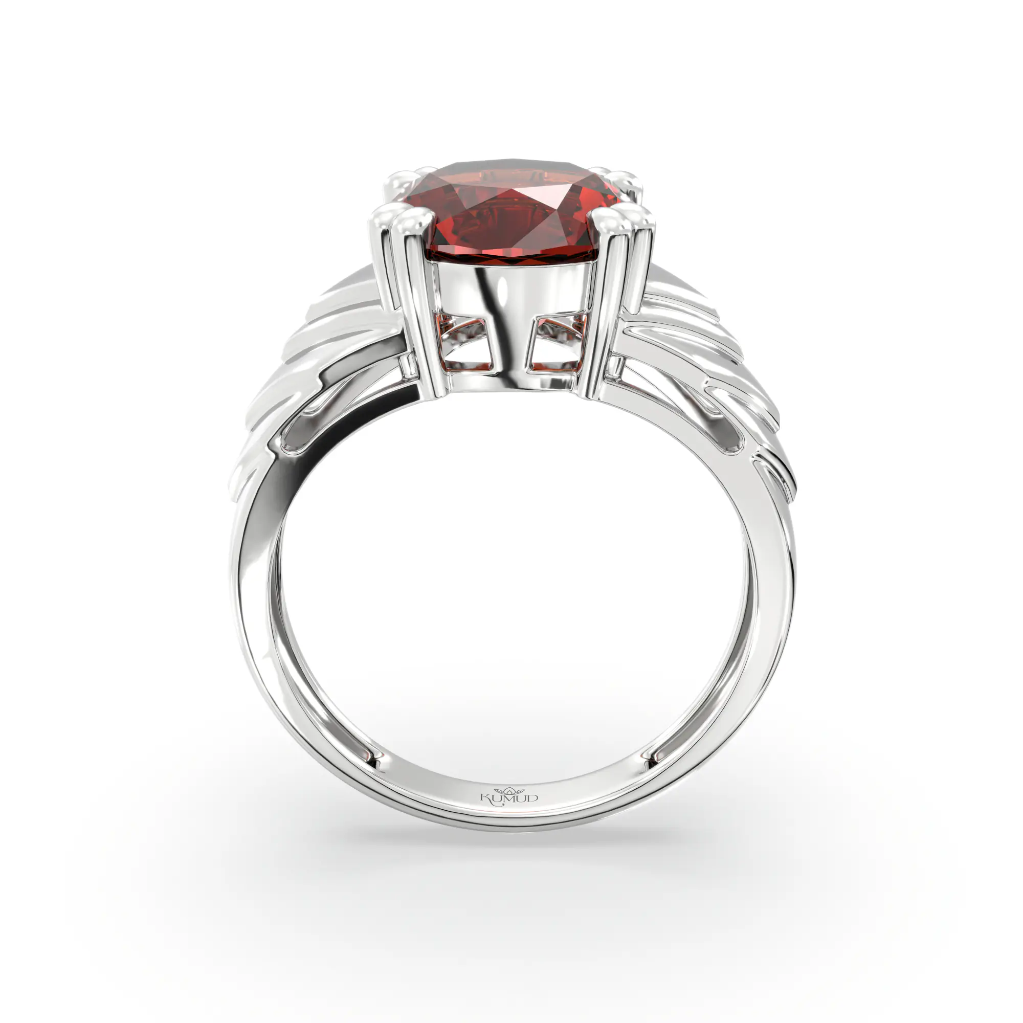 Hessonite (Gomed) Ring for Women in 18K White Gold – Oval 9x8 mm, Prong Setting, 5 g (Design K17A-31) thumbnail