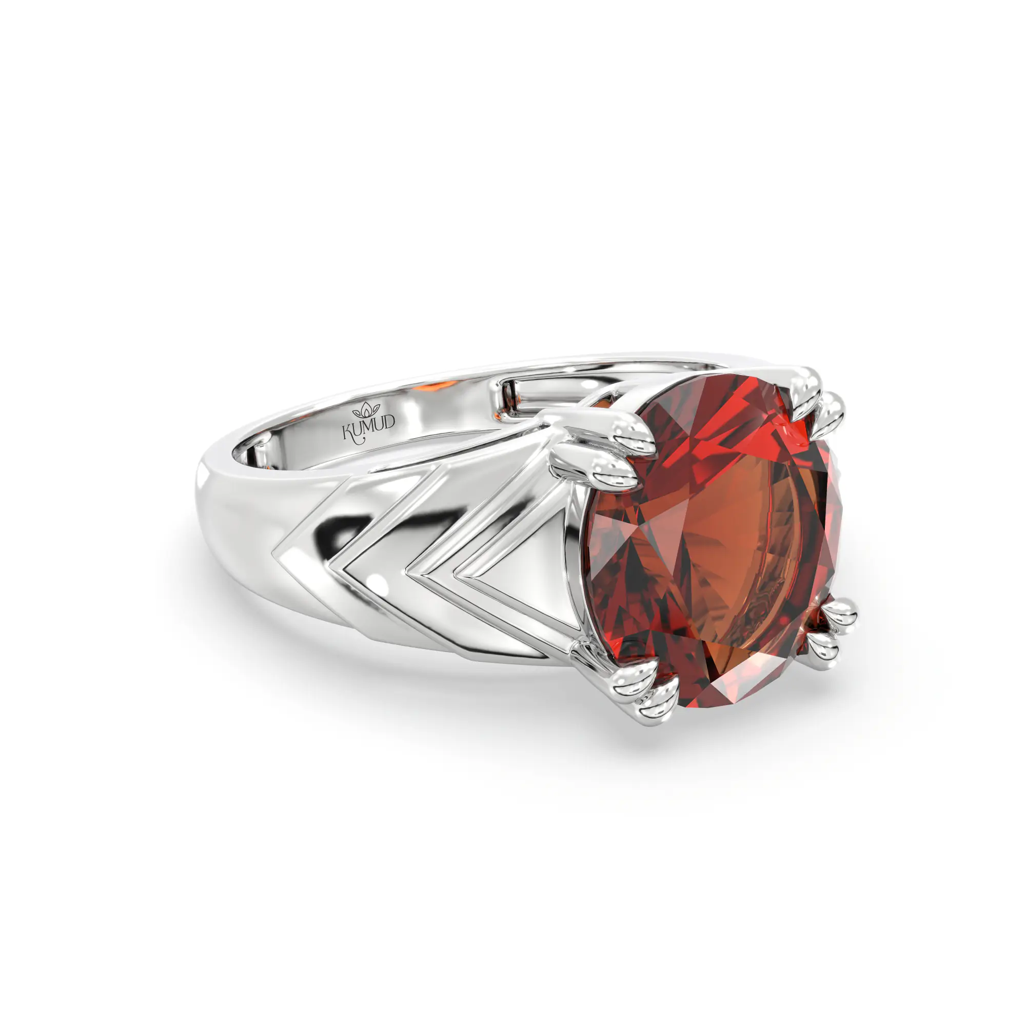 Hessonite (Gomed) Ring for Women in 18K White Gold – Oval 9x8 mm, Prong Setting, 5 g (Design K17A-31) thumbnail
