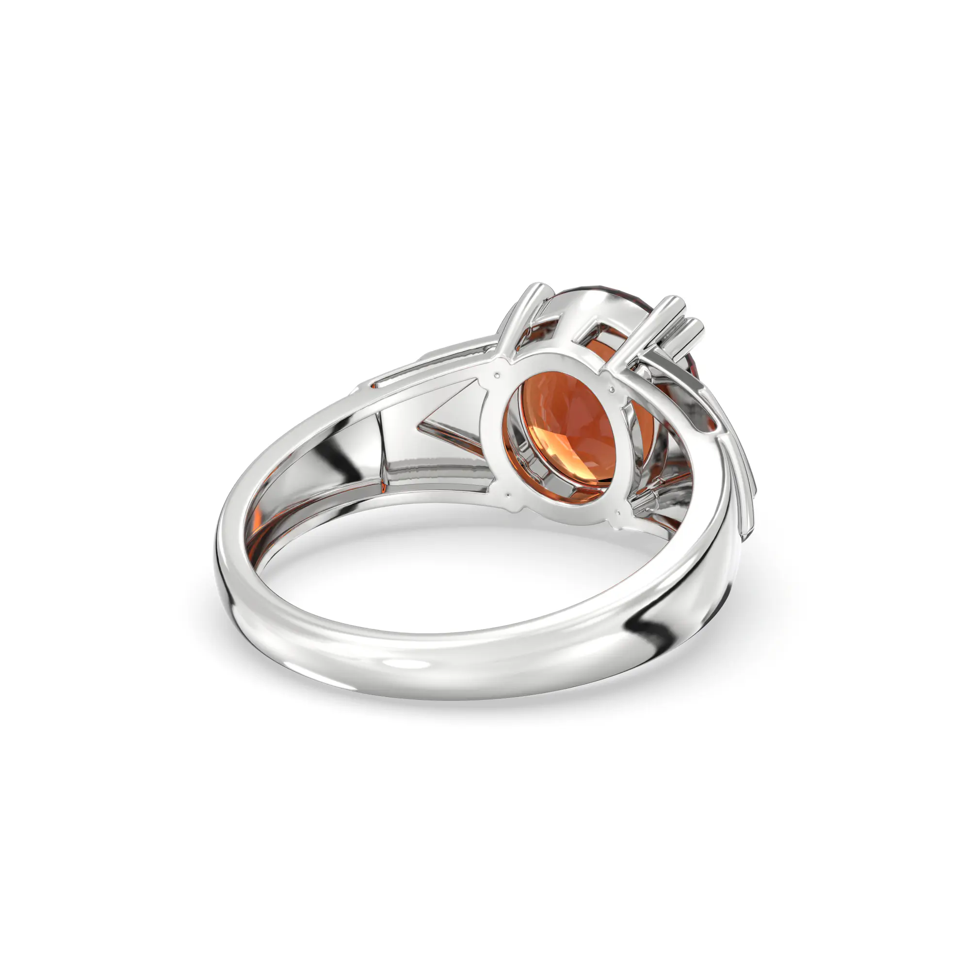 Hessonite (Gomed) Ring for Women in 18K White Gold – Oval 9x8 mm, Prong Setting, 5 g (Design K17A-31) thumbnail