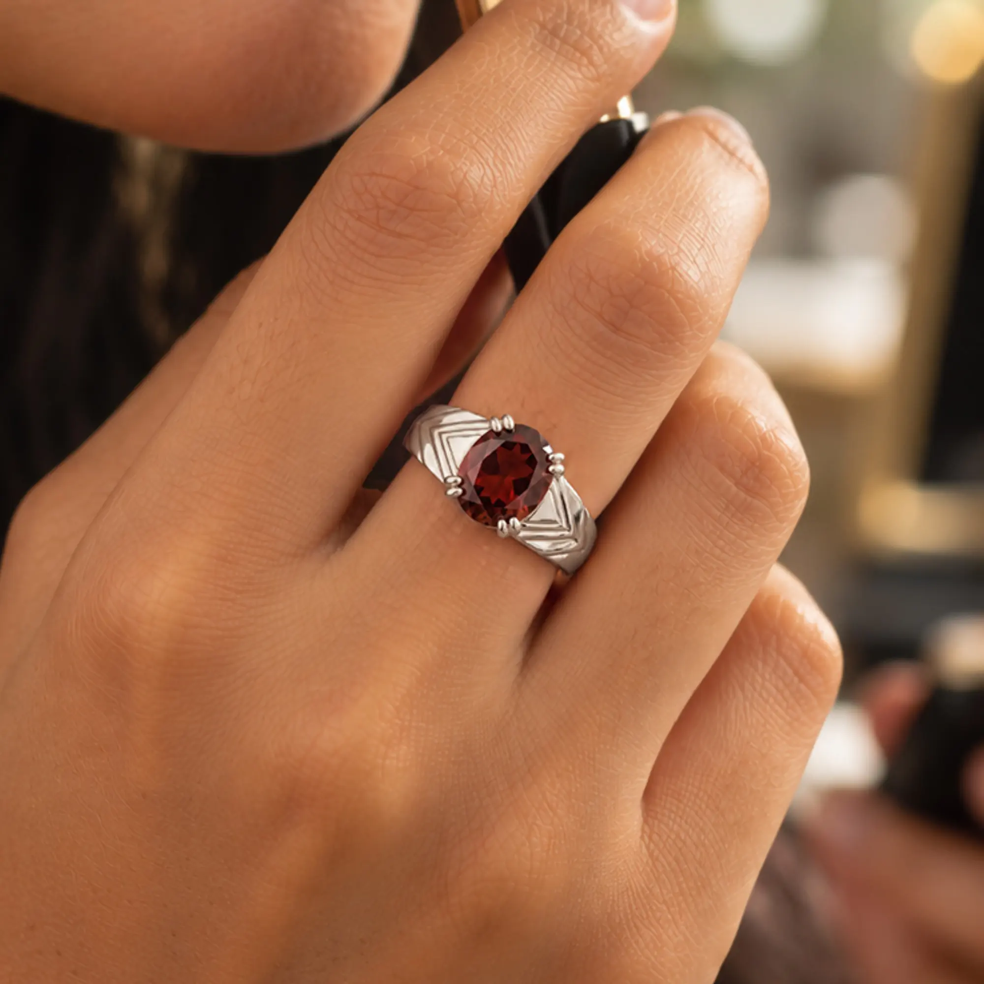 Hessonite (Gomed) Ring for Women in 18K White Gold – Oval 9x8 mm, Prong Setting, 5 g (Design K17A-31) thumbnail