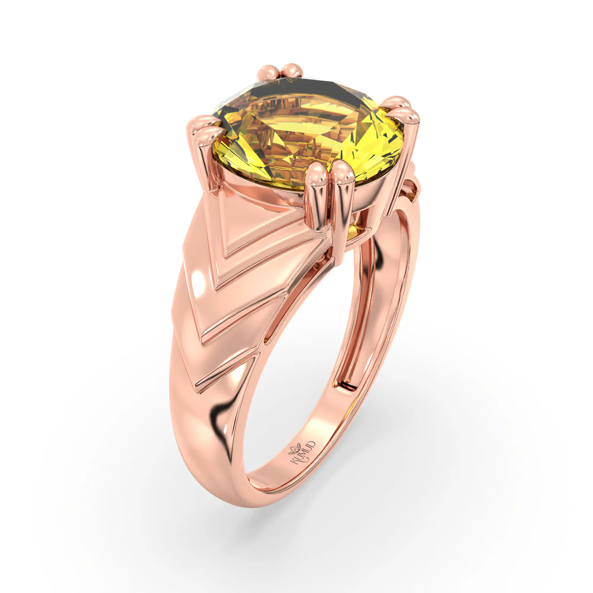 Yellow Sapphire (Pukhraj) Ring for Women in 18K Rose Gold – Oval 9x8 mm, Prong Setting, 5 g (Design K17A-31) thumbnail