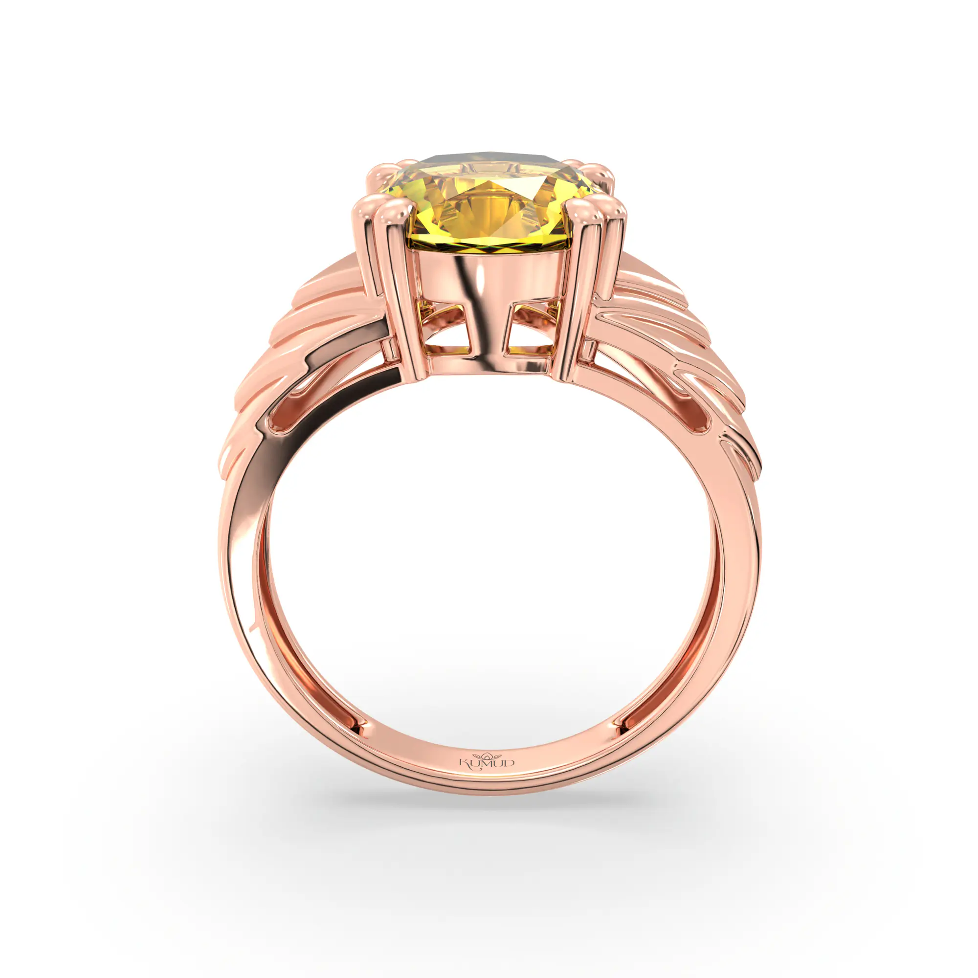 Yellow Sapphire (Pukhraj) Ring for Women in 18K Rose Gold – Oval 9x8 mm, Prong Setting, 5 g (Design K17A-31) thumbnail