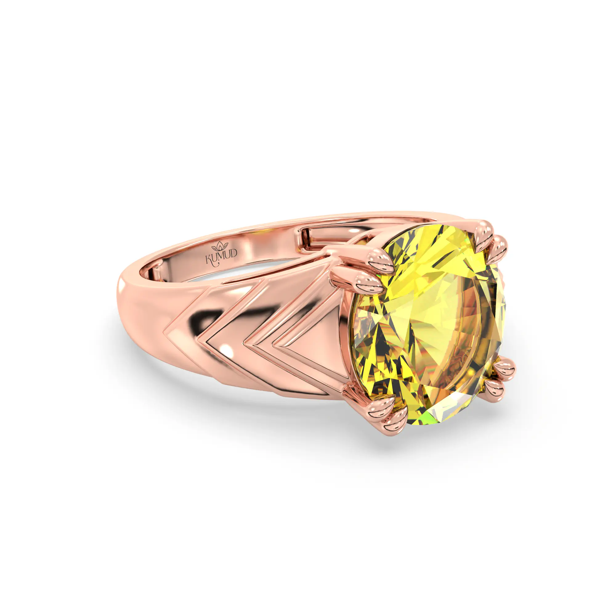 Yellow Sapphire (Pukhraj) Ring for Women in 18K Rose Gold – Oval 9x8 mm, Prong Setting, 5 g (Design K17A-31) thumbnail