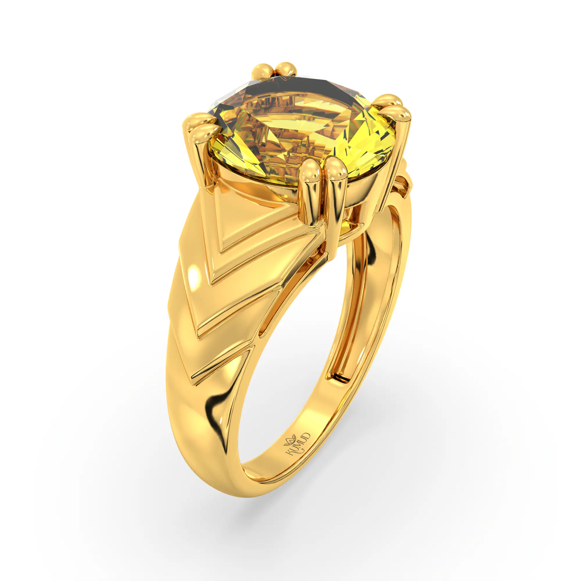 Yellow Sapphire (Pukhraj) Ring for Women in 22K Yellow Gold – Oval 9x8 mm, Prong Setting, 5 g (Design K17A-31) thumbnail