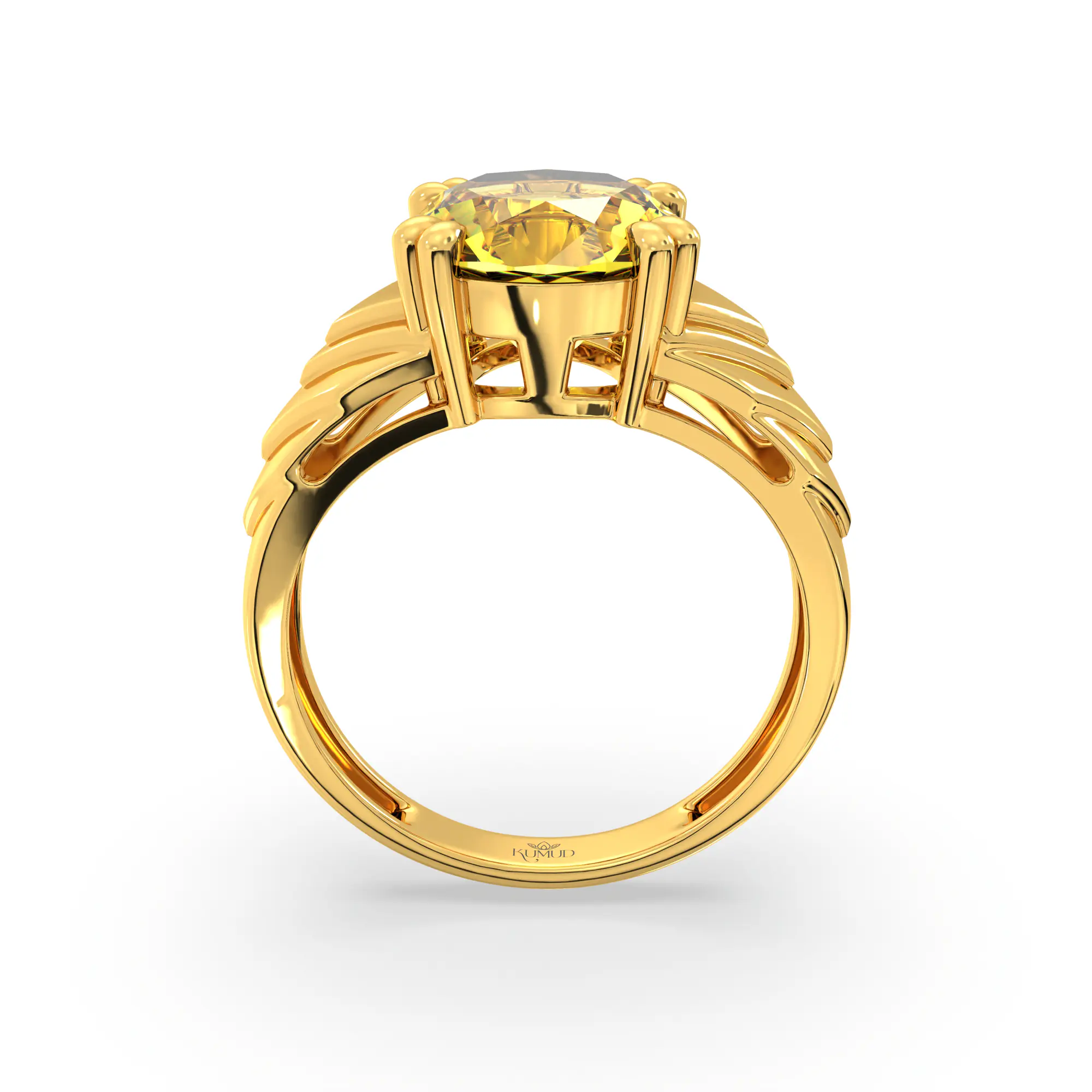 Yellow Sapphire (Pukhraj) Ring for Women in 22K Yellow Gold – Oval 9x8 mm, Prong Setting, 5 g (Design K17A-31) thumbnail