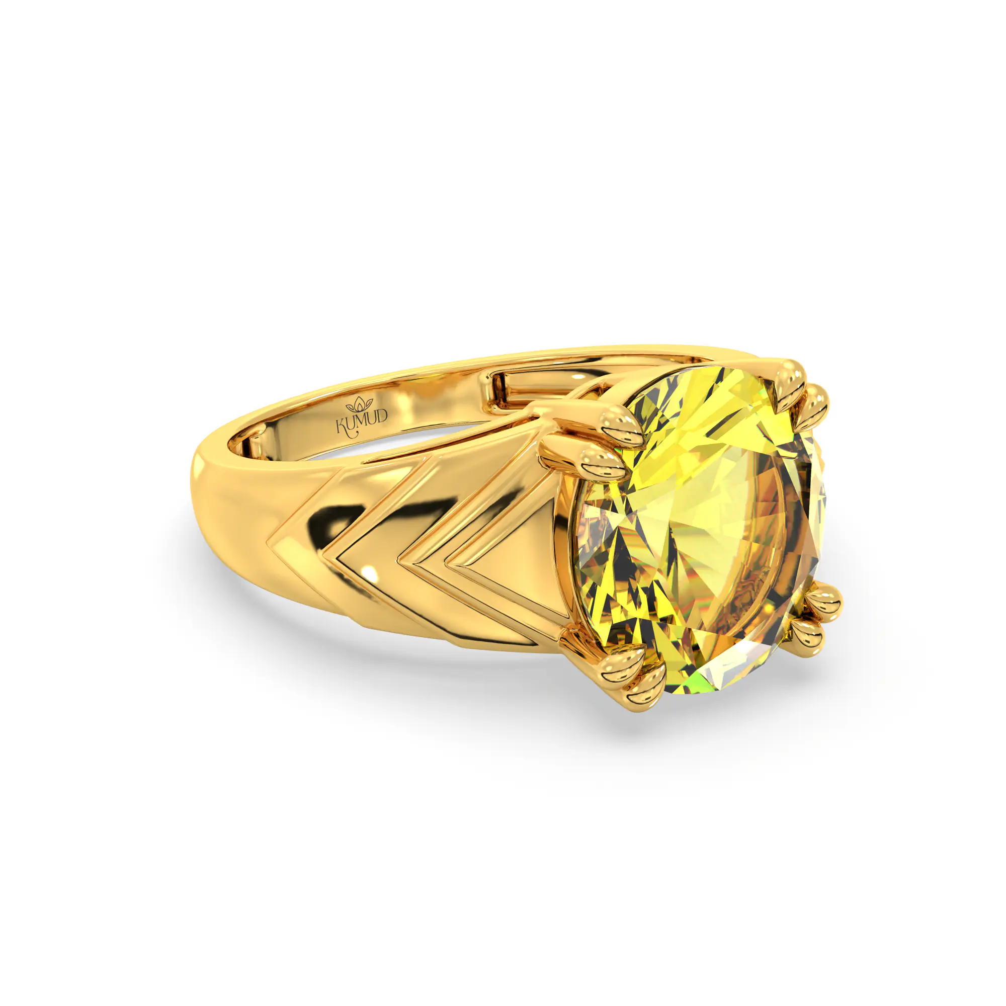Yellow Sapphire (Pukhraj) Ring for Women in 22K Yellow Gold – Oval 9x8 mm, Prong Setting, 5 g (Design K17A-31) thumbnail