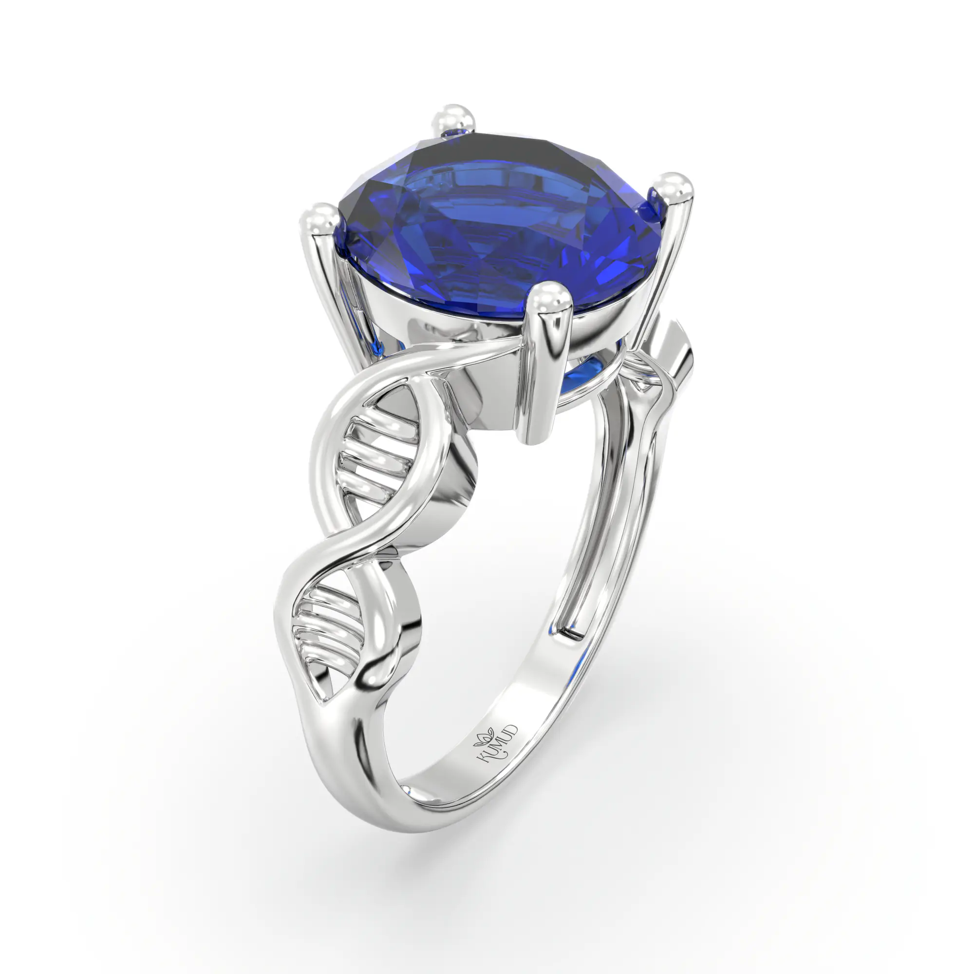 Blue Sapphire (Neelam) Ring for Women in 18K White Gold – Oval 9x8 mm, Prong Setting, 4 g (Design K17A-32) thumbnail
