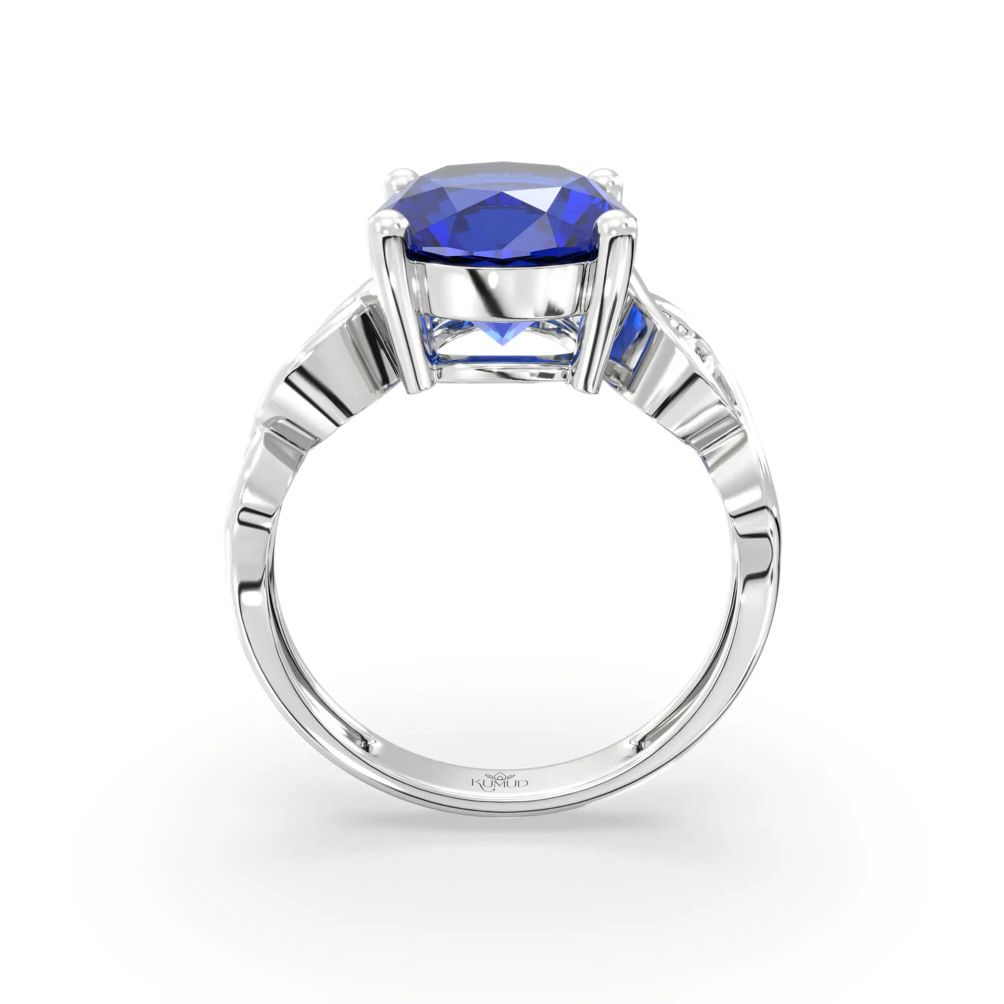 Blue Sapphire (Neelam) Ring for Women in 18K White Gold – Oval 9x8 mm, Prong Setting, 4 g (Design K17A-32) thumbnail