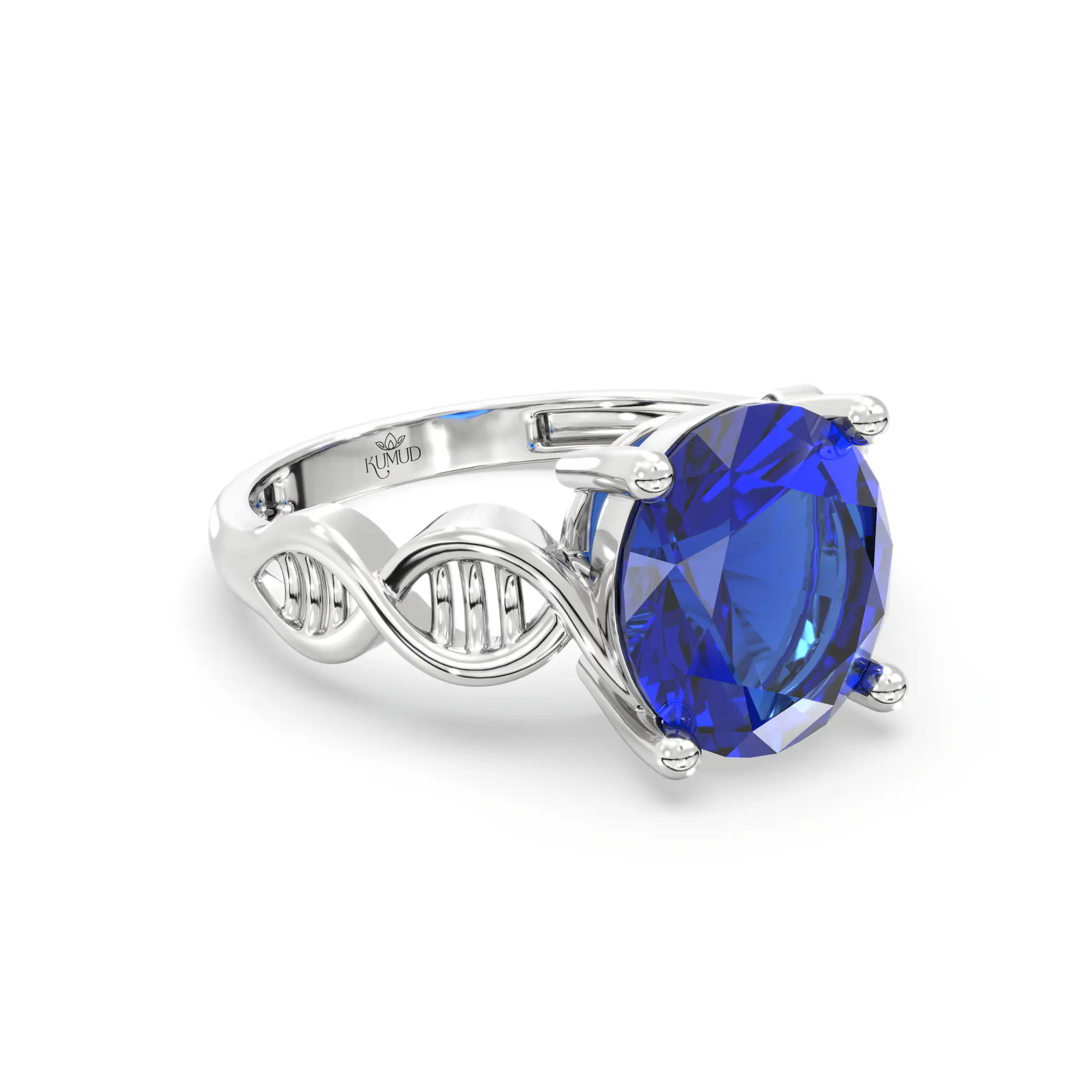 Blue Sapphire (Neelam) Ring for Women in 18K White Gold – Oval 9x8 mm, Prong Setting, 4 g (Design K17A-32) thumbnail