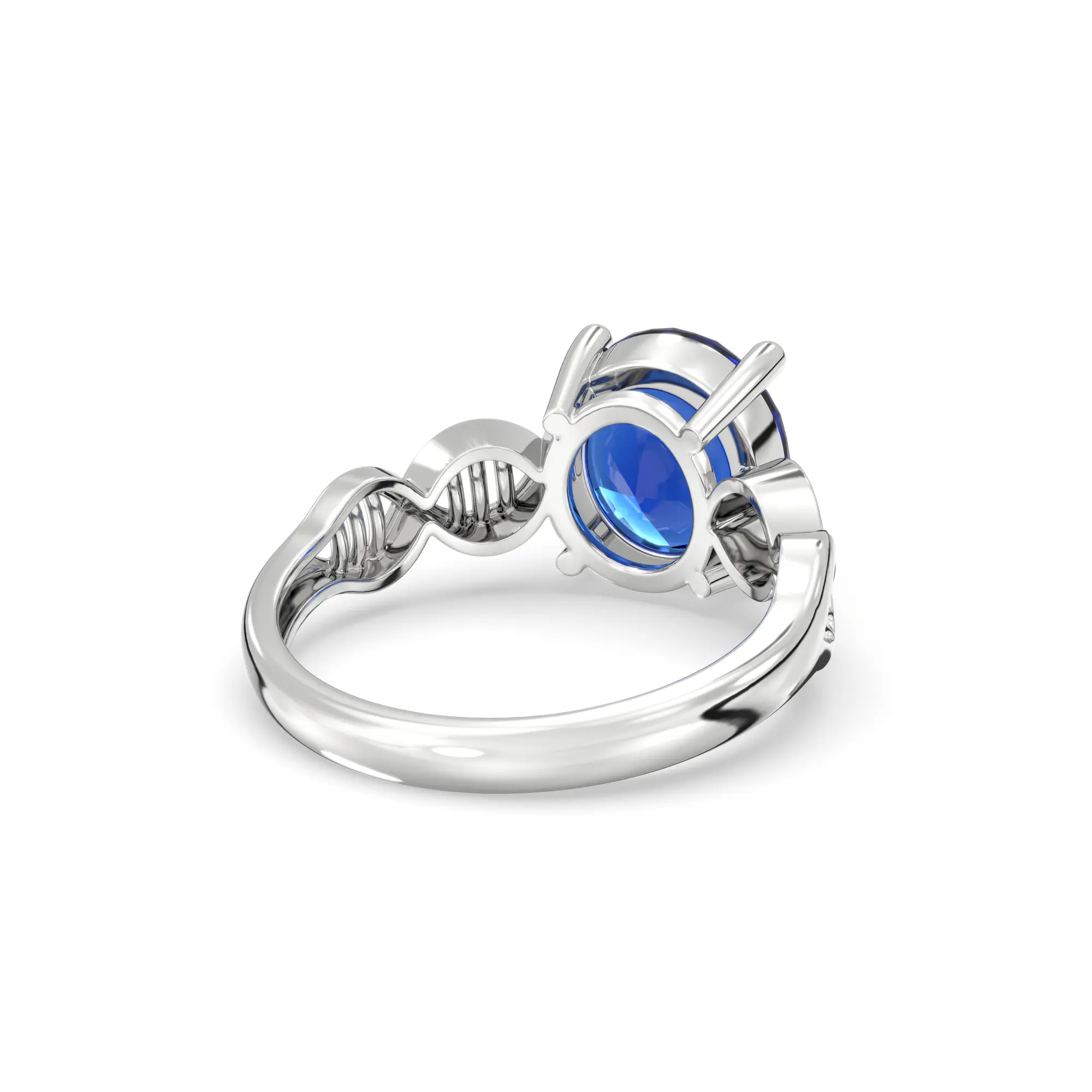 Blue Sapphire (Neelam) Ring for Women in 18K White Gold – Oval 9x8 mm, Prong Setting, 4 g (Design K17A-32) thumbnail