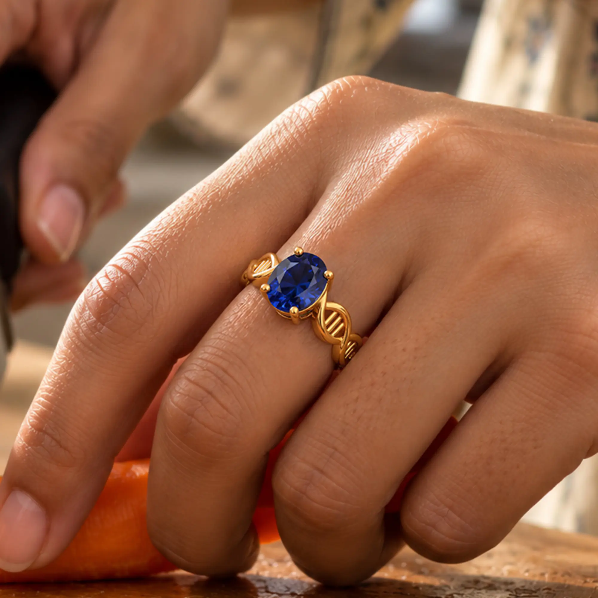Blue Sapphire (Neelam) Ring for Women in 22K Yellow Gold – Oval 9x8 mm, Prong Setting, 4 g (Design K17A-32) thumbnail