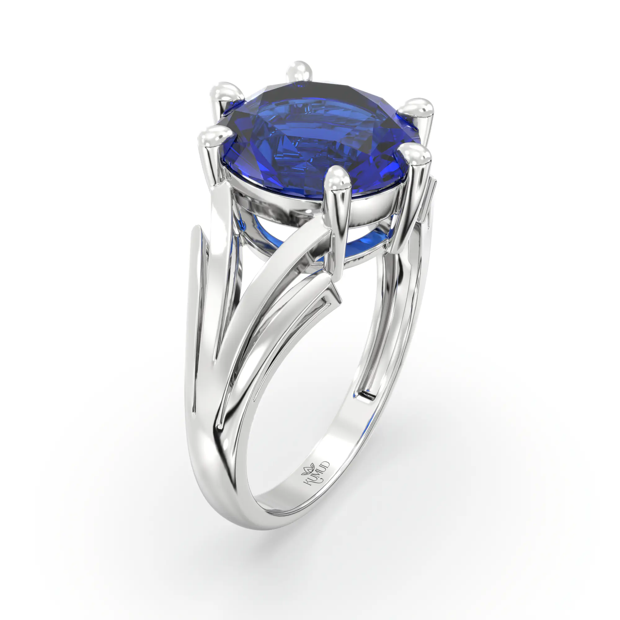 Blue Sapphire (Neelam) Ring for Women in 18K White Gold – Oval 9x8 mm, Prong Setting, 4 g (Design K17A-33) thumbnail