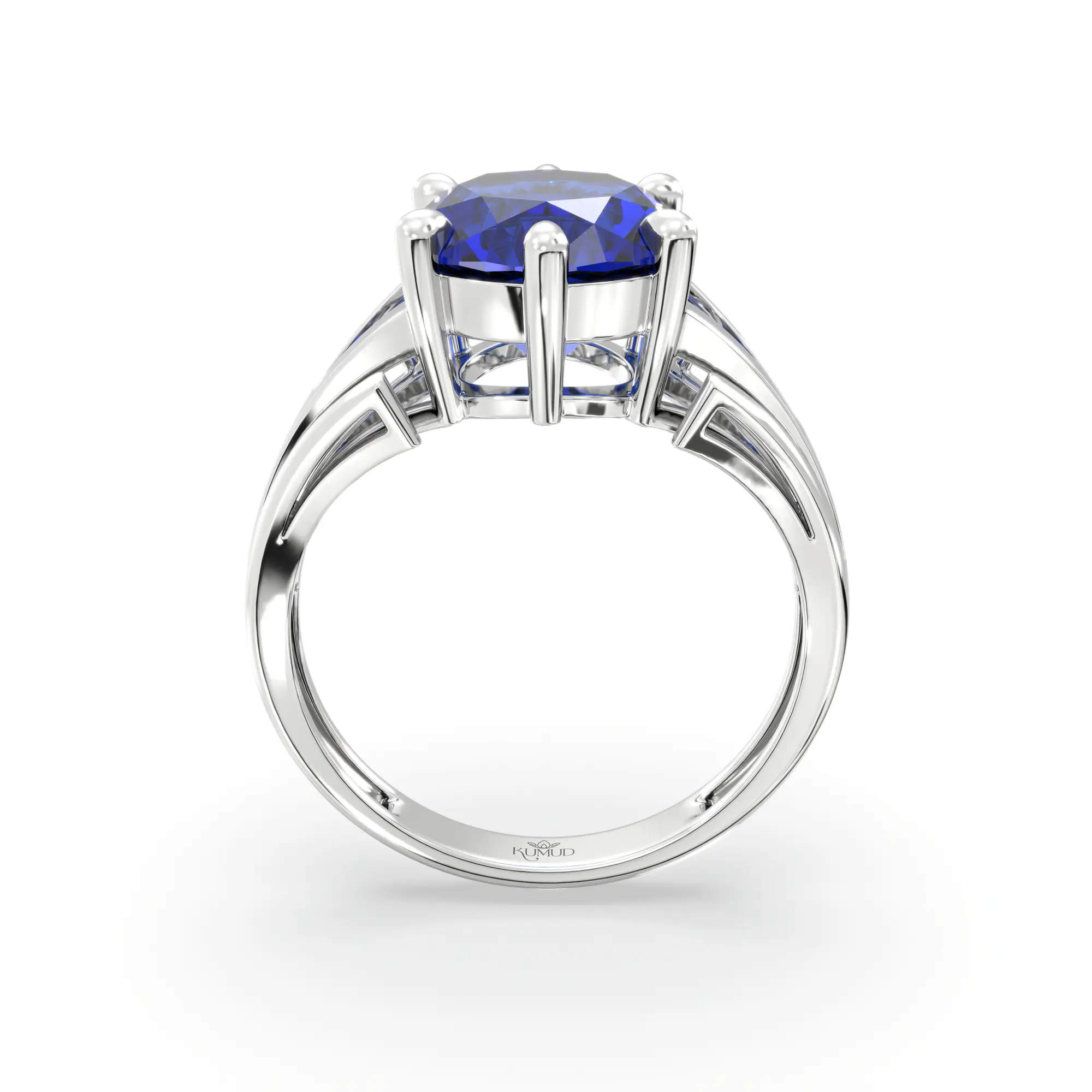 Blue Sapphire (Neelam) Ring for Women in 18K White Gold – Oval 9x8 mm, Prong Setting, 4 g (Design K17A-33) thumbnail
