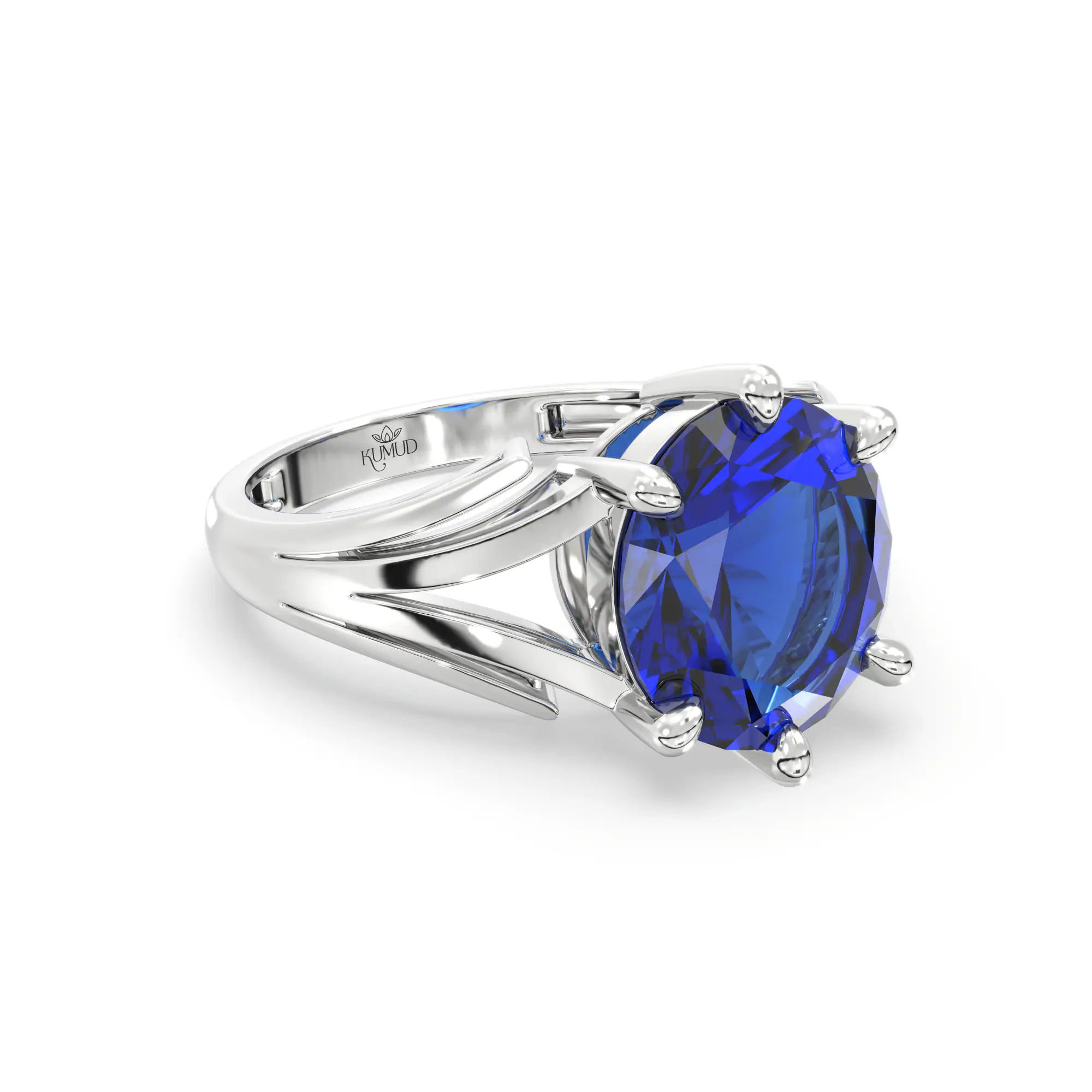 Blue Sapphire (Neelam) Ring for Women in 18K White Gold – Oval 9x8 mm, Prong Setting, 4 g (Design K17A-33) thumbnail