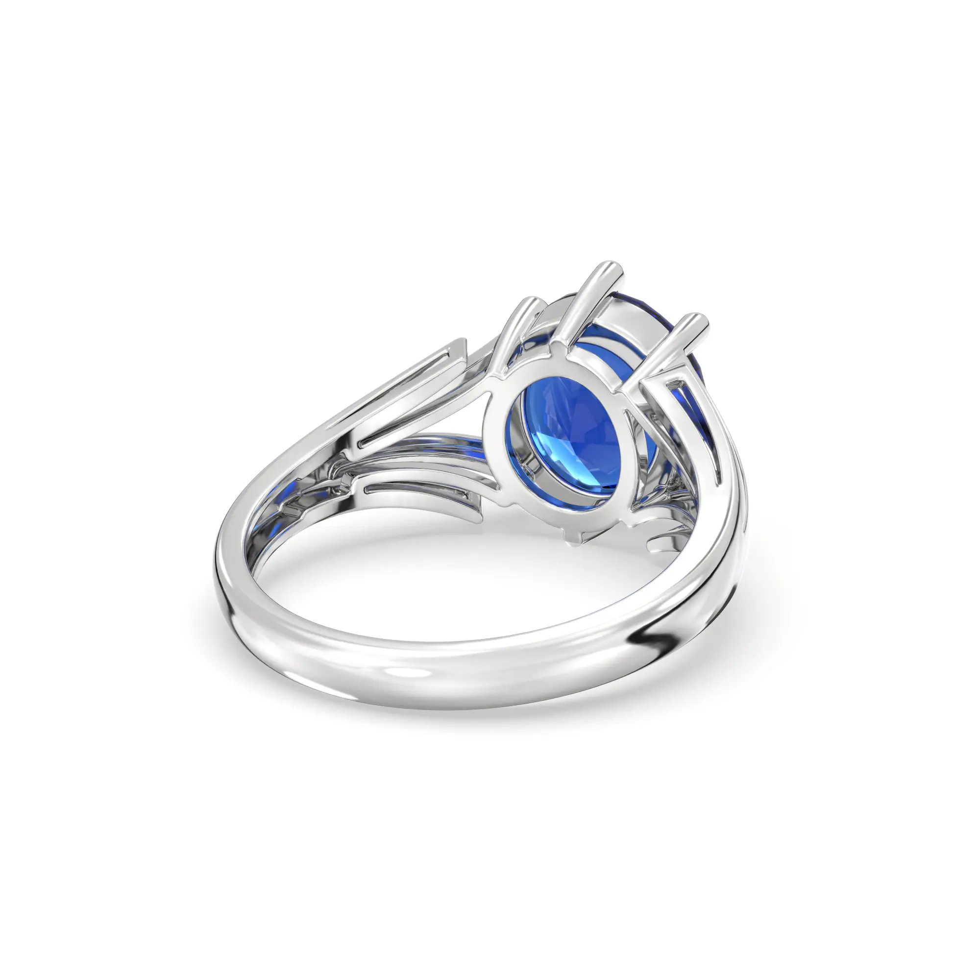 Blue Sapphire (Neelam) Ring for Women in 18K White Gold – Oval 9x8 mm, Prong Setting, 4 g (Design K17A-33) thumbnail