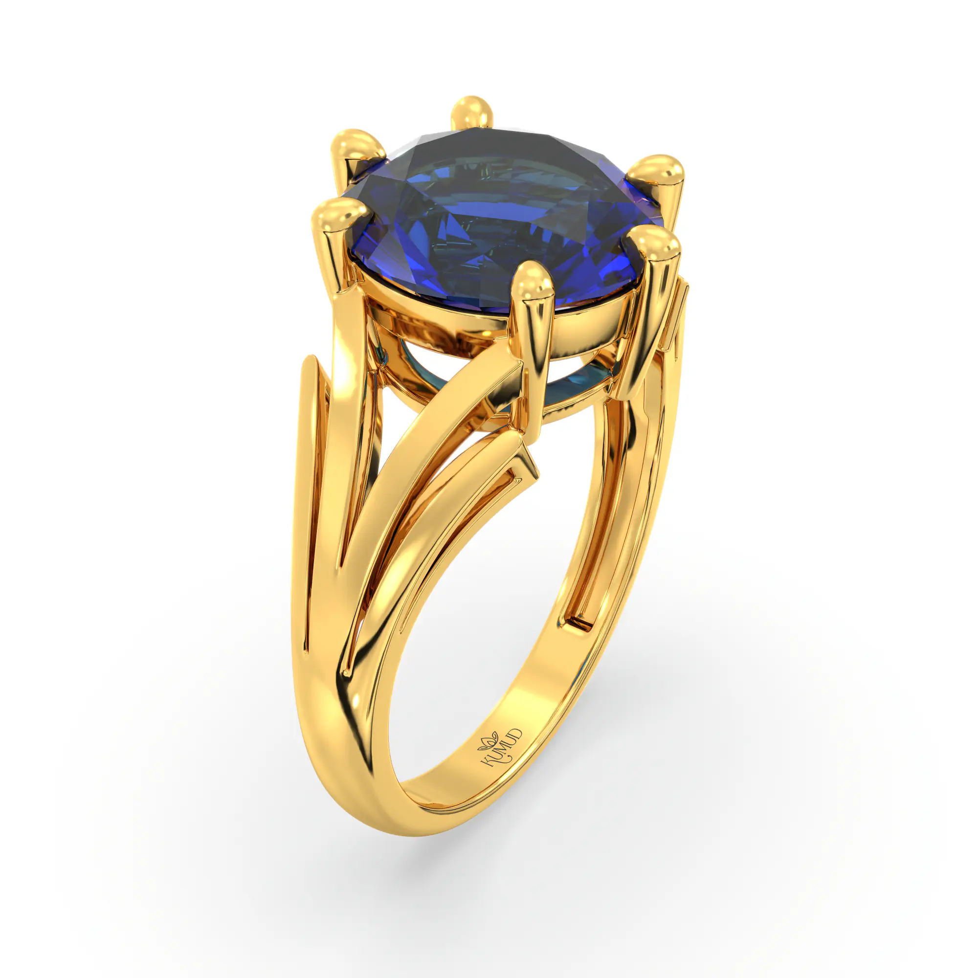 Blue Sapphire (Neelam) Ring for Women in 22K Yellow Gold – Oval 9x8 mm, Prong Setting, 4 g (Design K17A-33) thumbnail