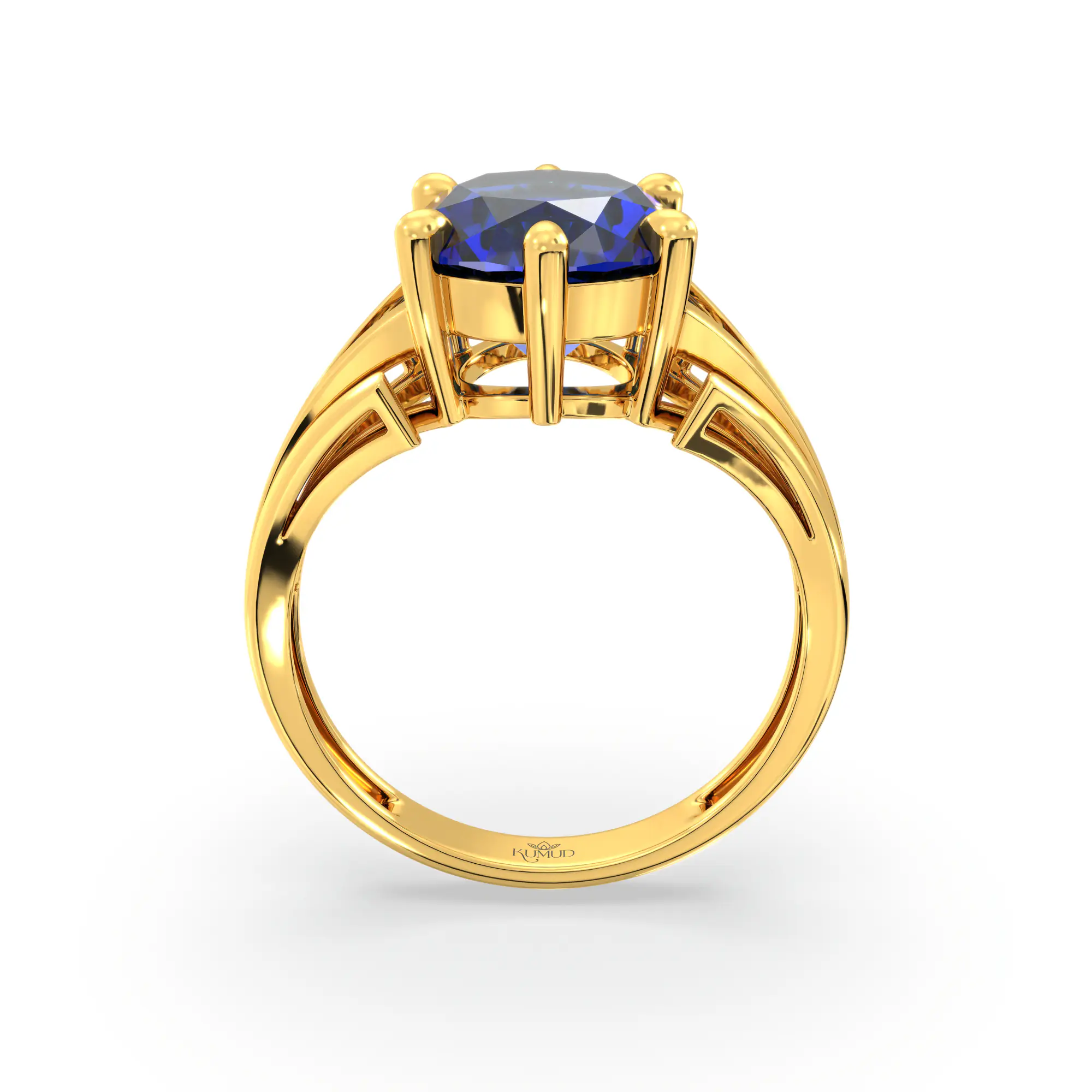 Blue Sapphire (Neelam) Ring for Women in 22K Yellow Gold – Oval 9x8 mm, Prong Setting, 4 g (Design K17A-33) thumbnail