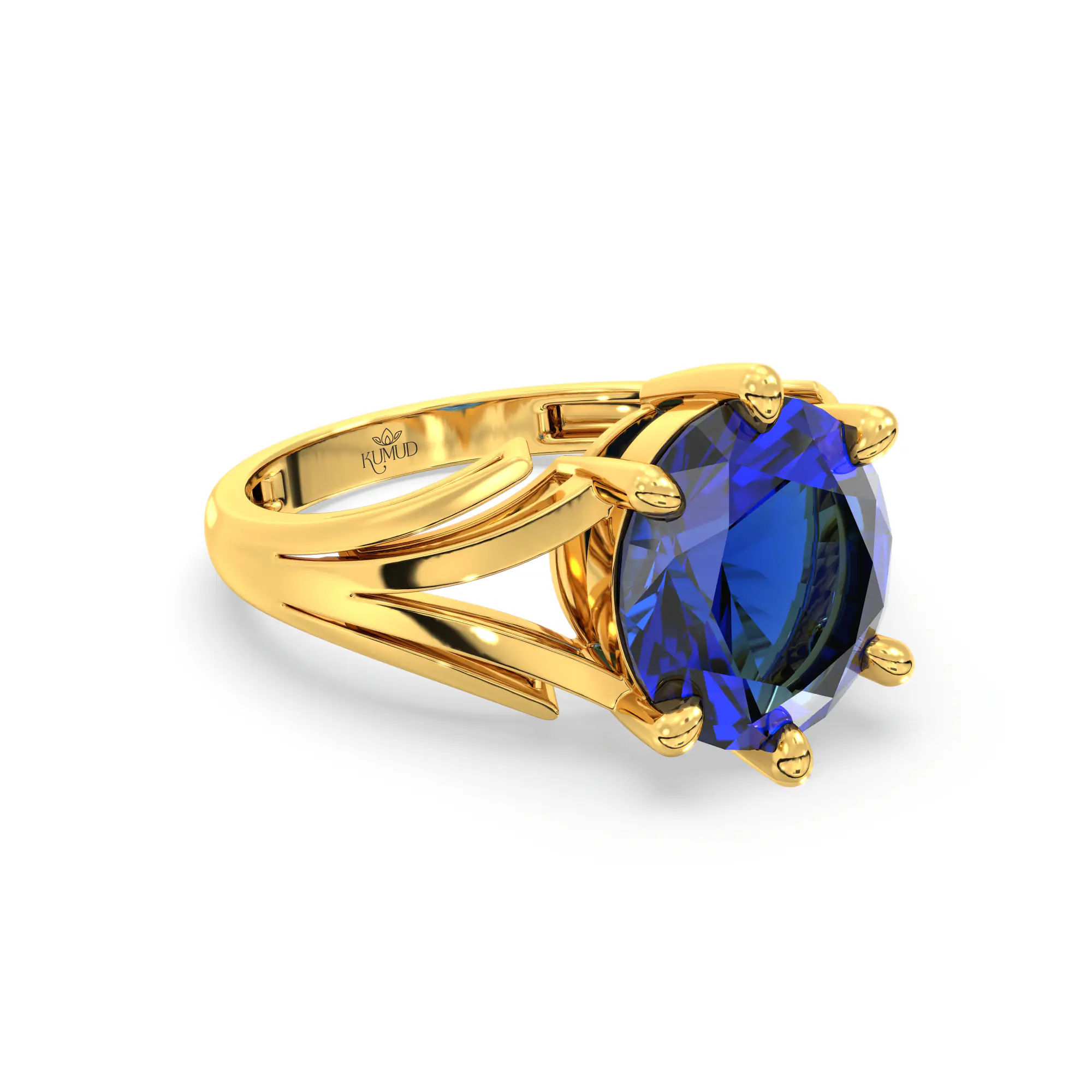 Blue Sapphire (Neelam) Ring for Women in 22K Yellow Gold – Oval 9x8 mm, Prong Setting, 4 g (Design K17A-33) thumbnail
