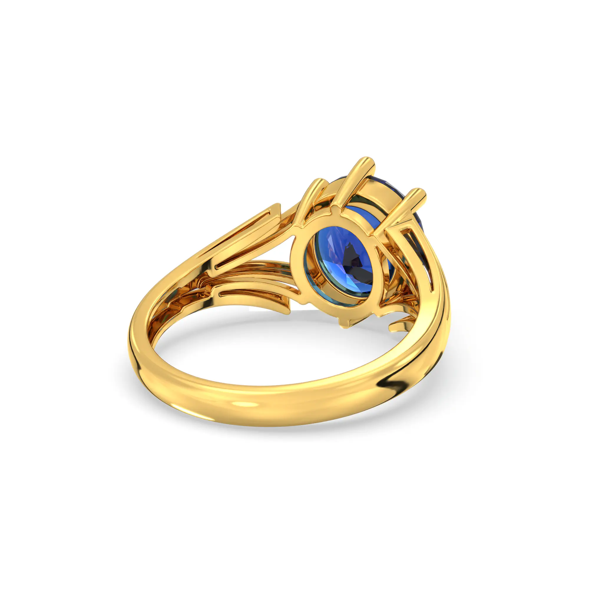 Blue Sapphire (Neelam) Ring for Women in 22K Yellow Gold – Oval 9x8 mm, Prong Setting, 4 g (Design K17A-33) thumbnail