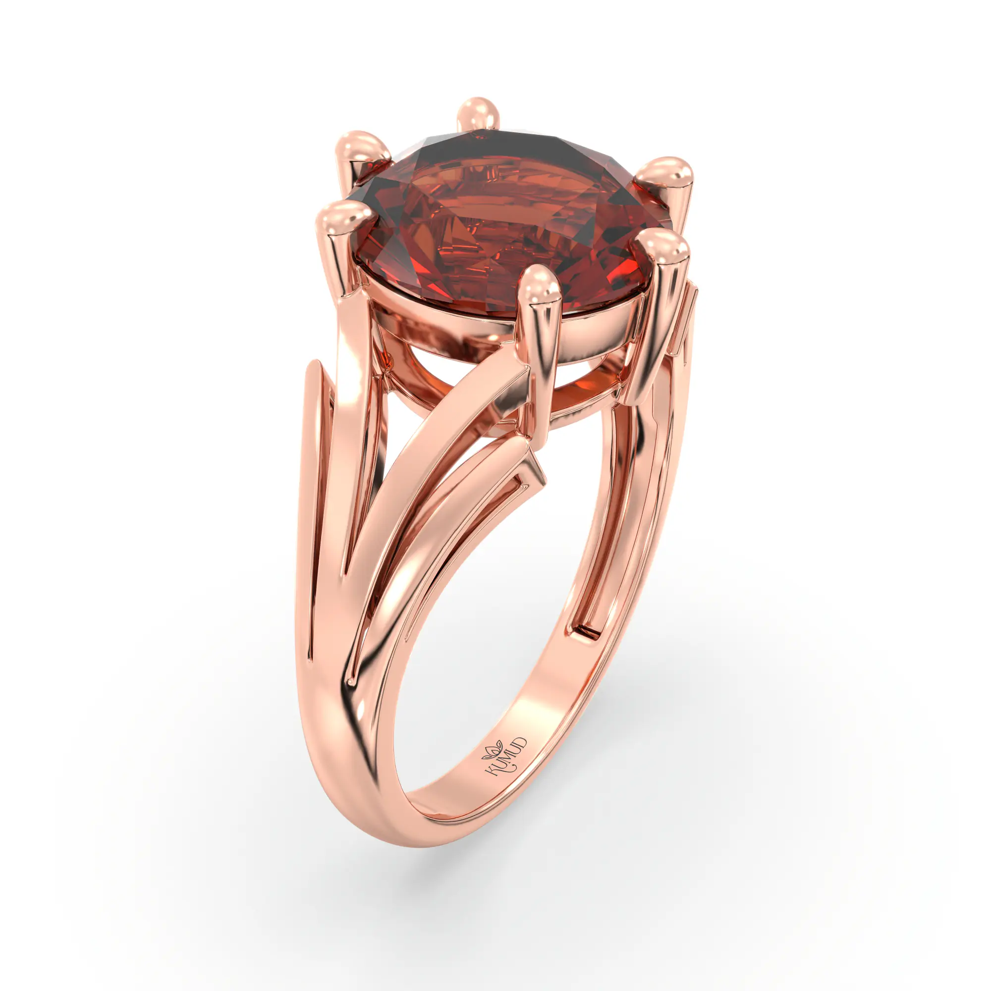 Hessonite (Gomed) Ring for Women in 18K Rose Gold – Oval 9x8 mm, Prong Setting, 4 g (Design K17A-33) thumbnail