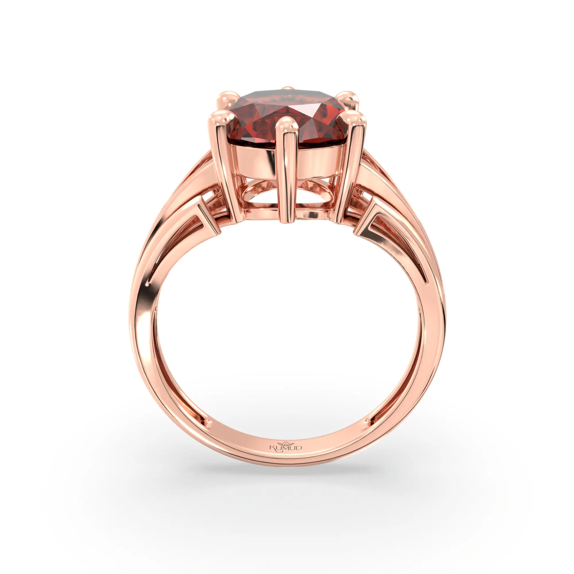 Hessonite (Gomed) Ring for Women in 18K Rose Gold – Oval 9x8 mm, Prong Setting, 4 g (Design K17A-33) thumbnail