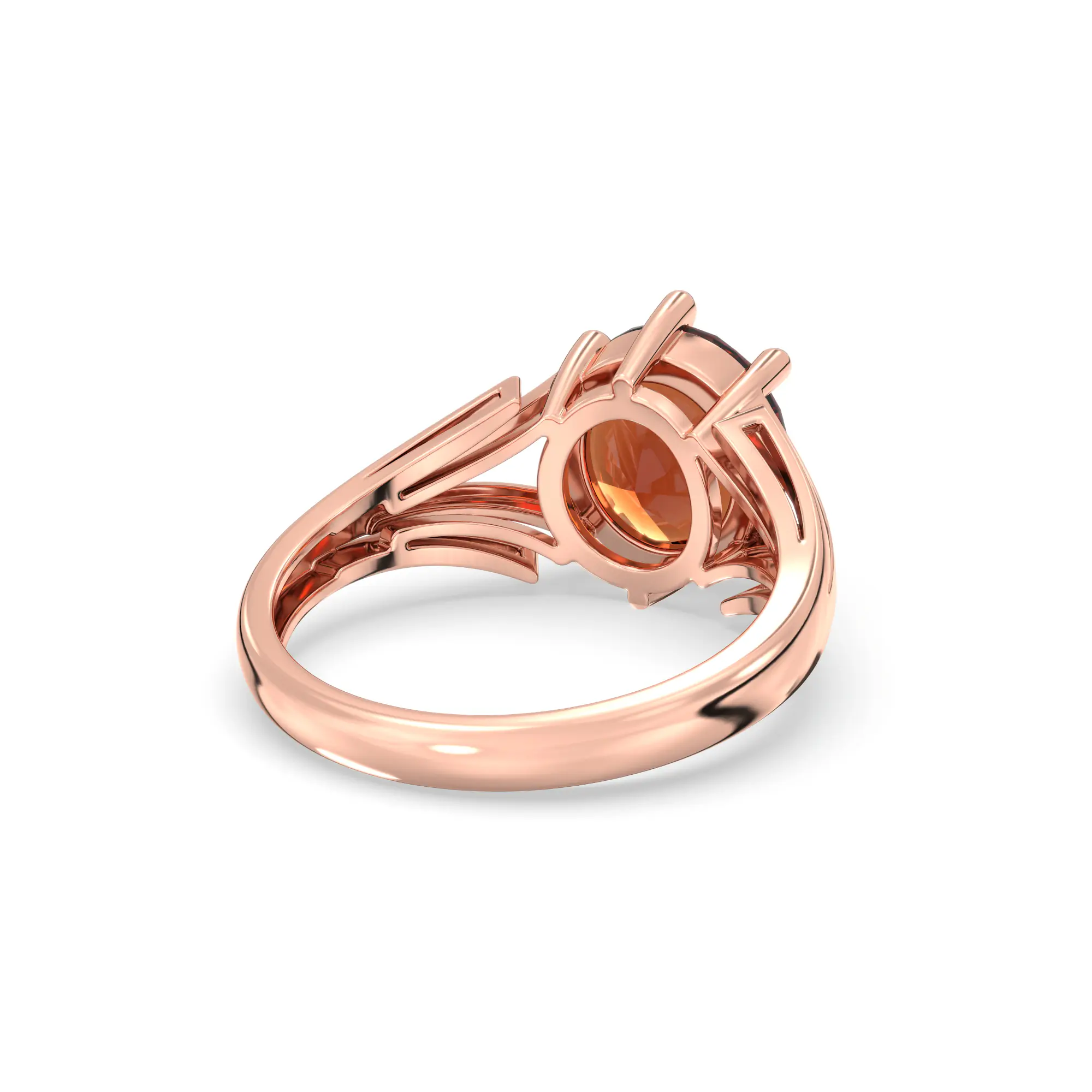 Hessonite (Gomed) Ring for Women in 18K Rose Gold – Oval 9x8 mm, Prong Setting, 4 g (Design K17A-33) thumbnail