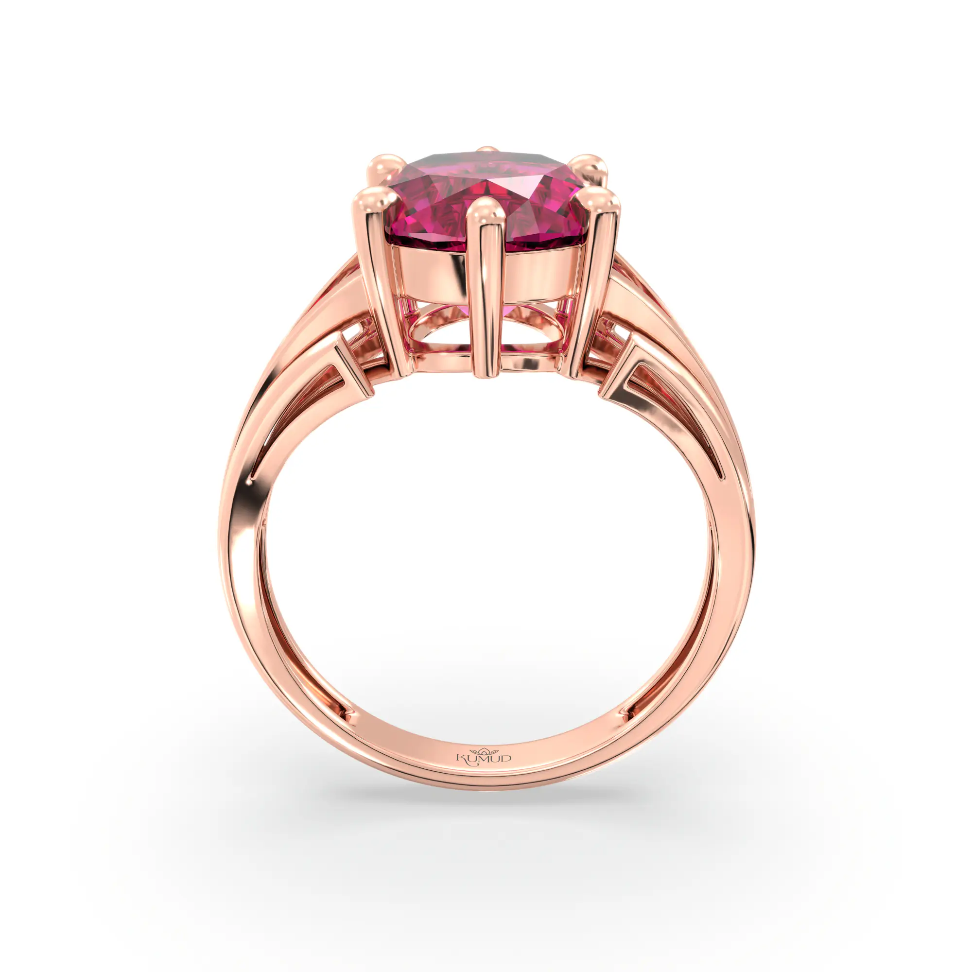 Ruby (Manik) Ring for Women in 18K Rose Gold – Oval 9x8 mm, Prong Setting, 4 g (Design K17A-33) thumbnail