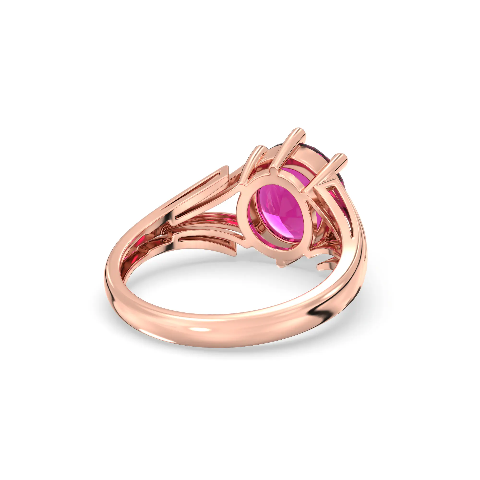 Ruby (Manik) Ring for Women in 18K Rose Gold – Oval 9x8 mm, Prong Setting, 4 g (Design K17A-33) thumbnail