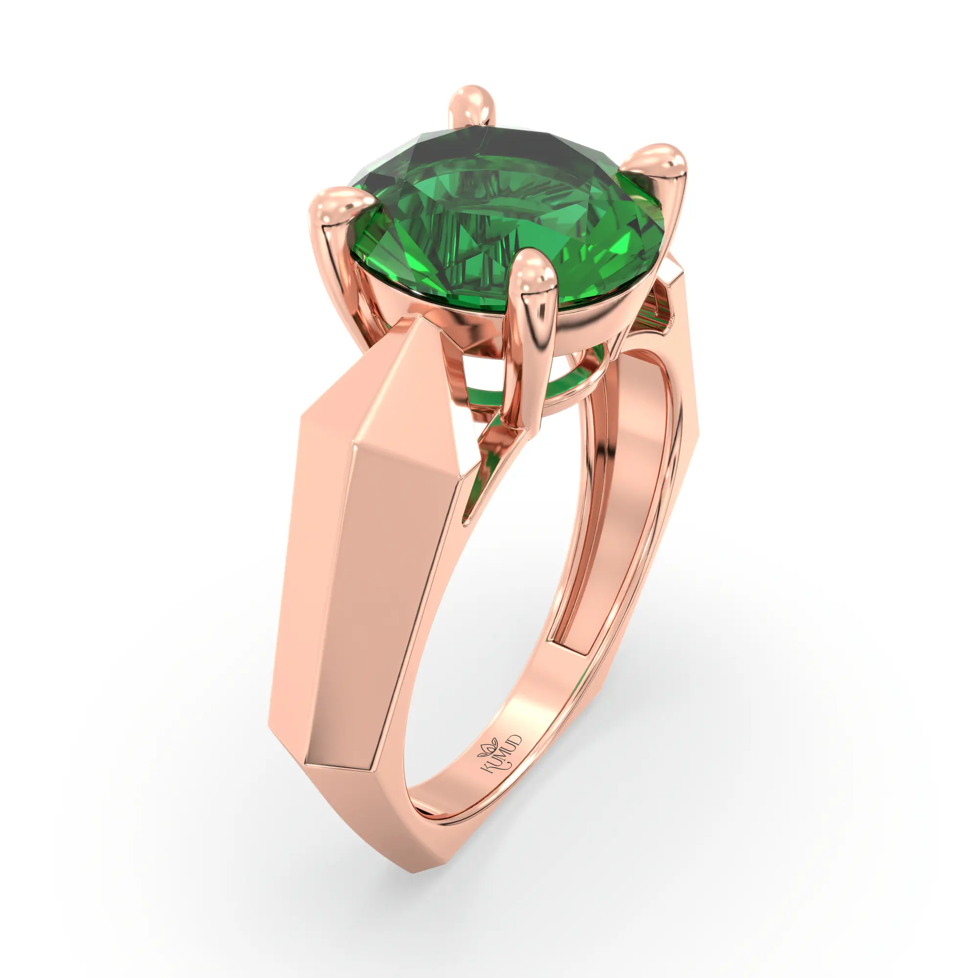 Emerald (Panna) Ring for Women in 18K Rose Gold – Oval 9x8 mm, Prong Setting, 6 g (Design K17A-34) thumbnail