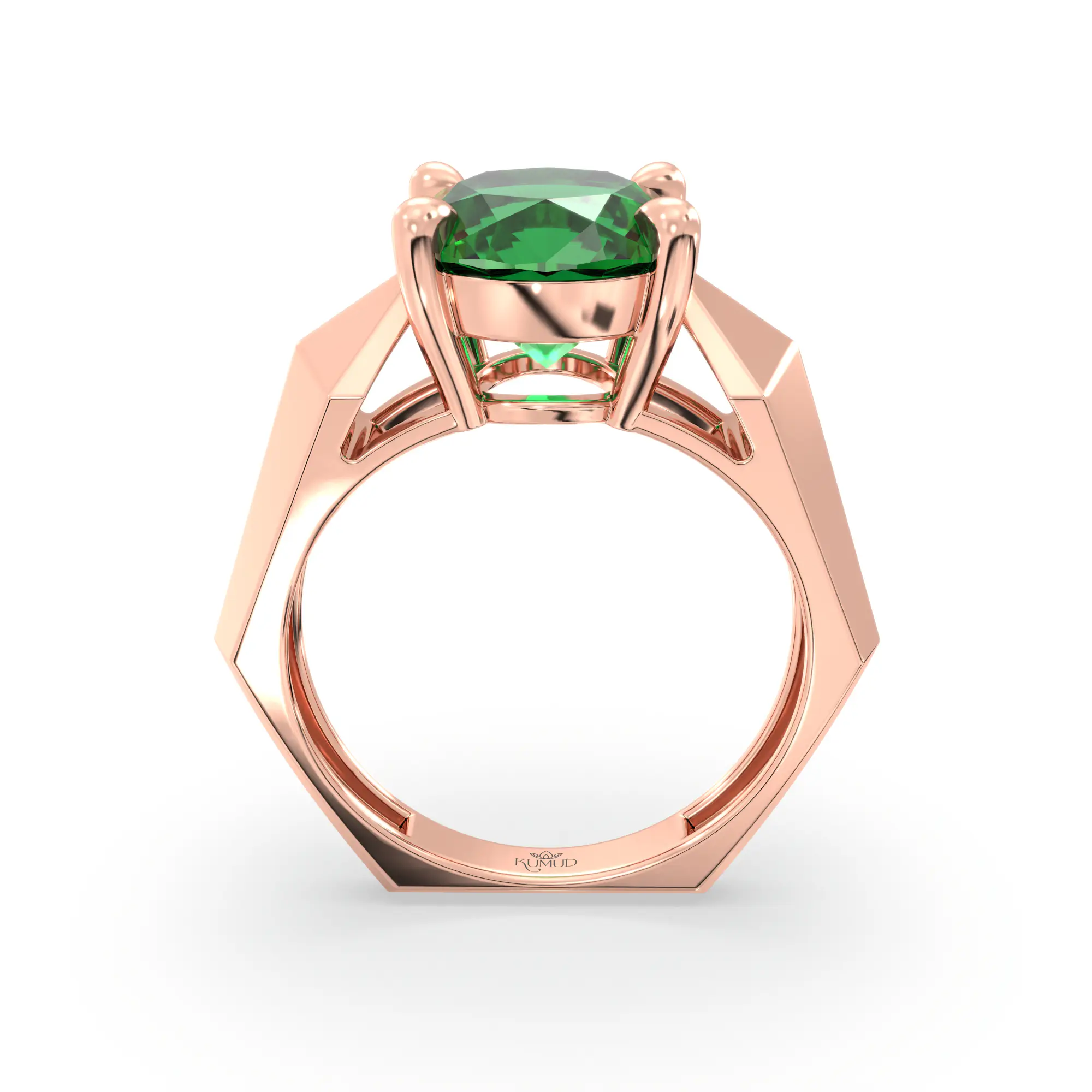 Emerald (Panna) Ring for Women in 18K Rose Gold – Oval 9x8 mm, Prong Setting, 6 g (Design K17A-34) thumbnail
