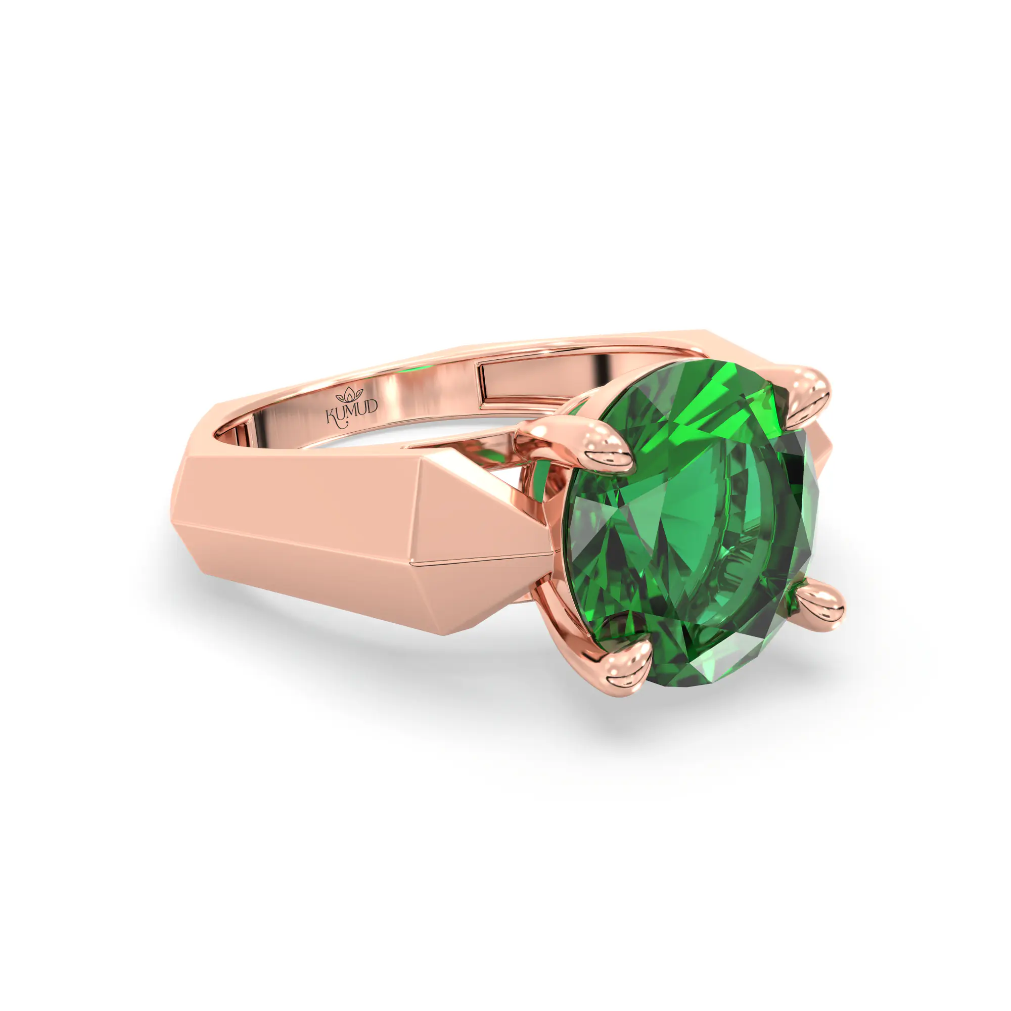 Emerald (Panna) Ring for Women in 18K Rose Gold – Oval 9x8 mm, Prong Setting, 6 g (Design K17A-34) thumbnail