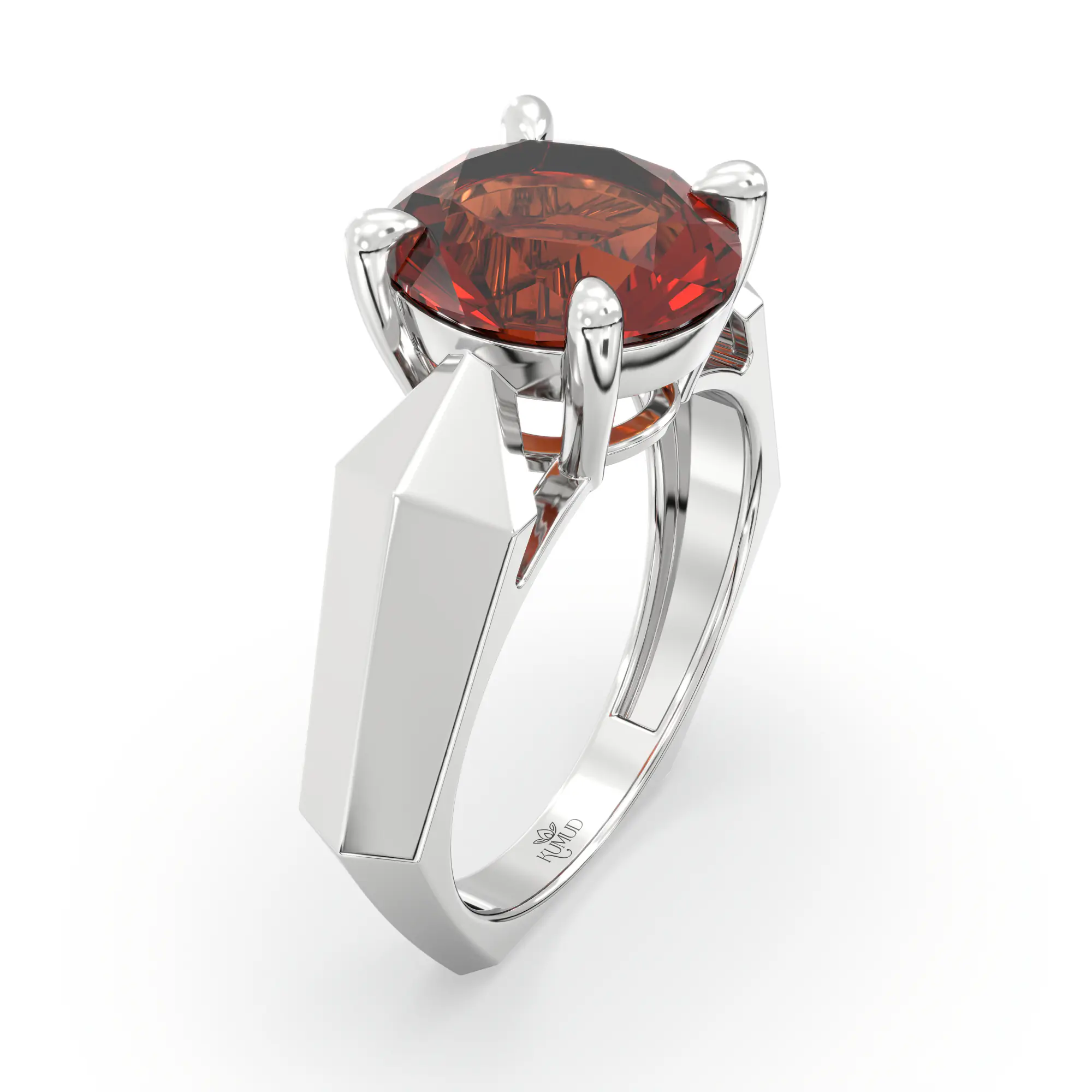 Hessonite (Gomed) Ring for Women in 18K White Gold – Oval 9x8 mm, Prong Setting, 6 g (Design K17A-34) thumbnail