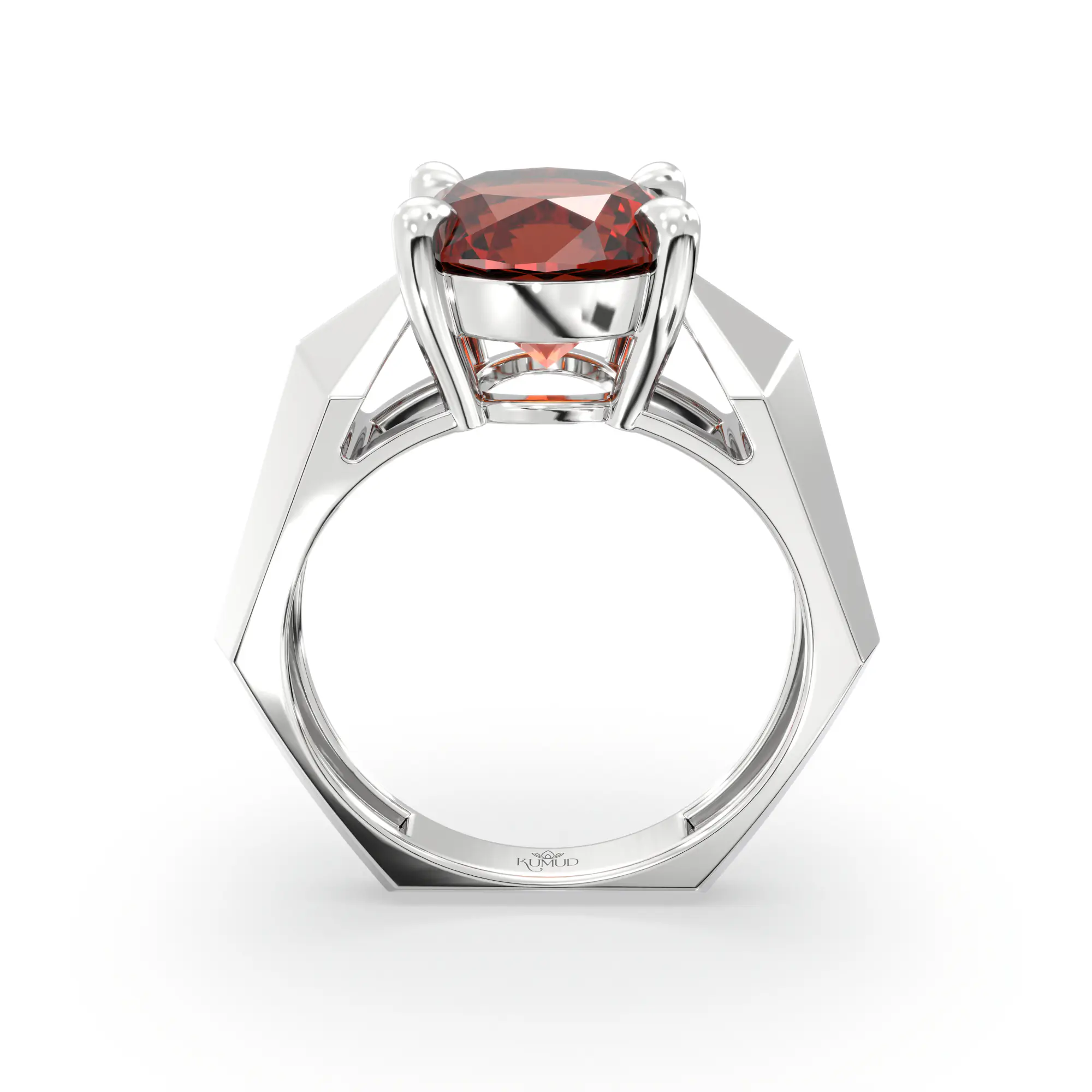 Hessonite (Gomed) Ring for Women in 18K White Gold – Oval 9x8 mm, Prong Setting, 6 g (Design K17A-34) thumbnail