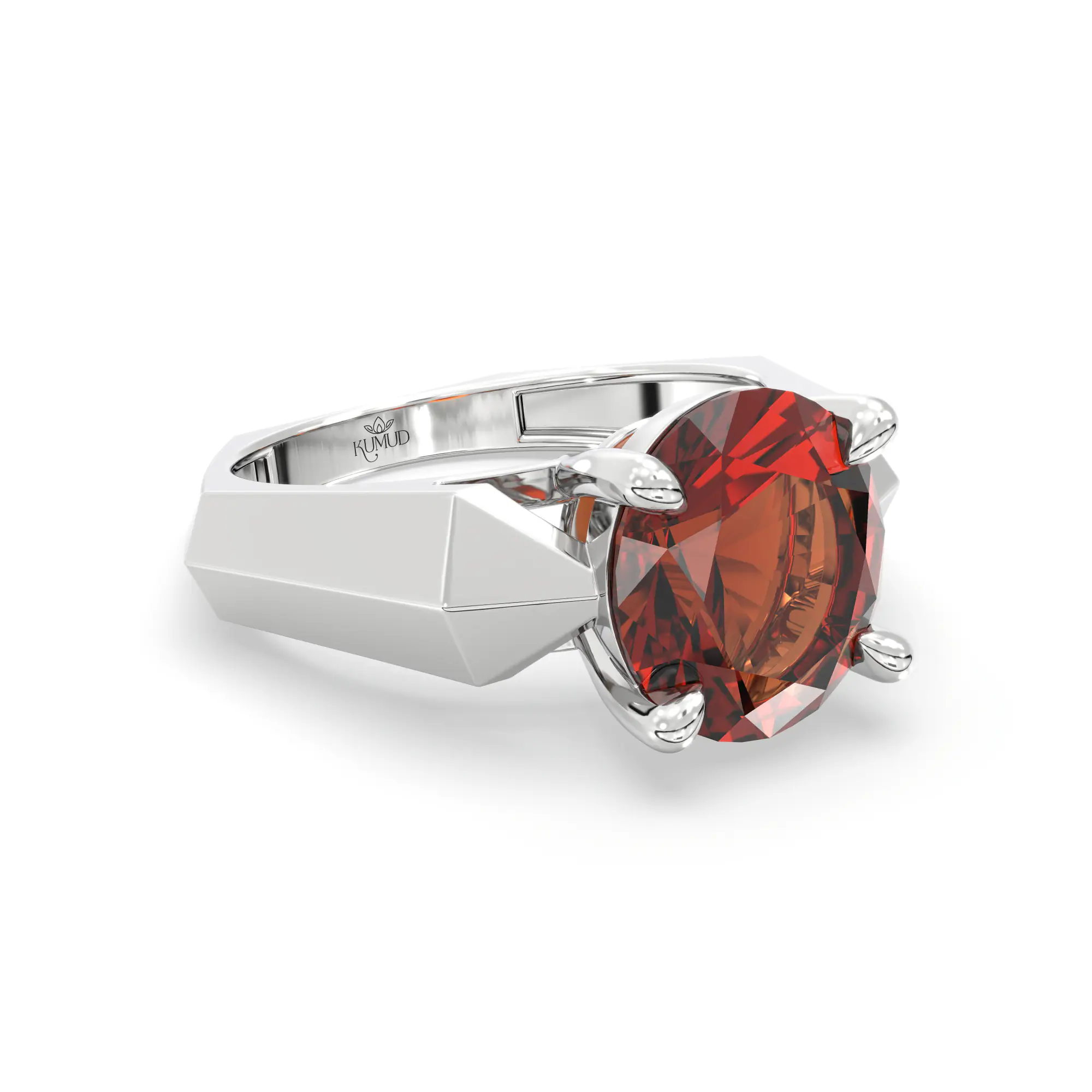 Hessonite (Gomed) Ring for Women in 18K White Gold – Oval 9x8 mm, Prong Setting, 6 g (Design K17A-34) thumbnail