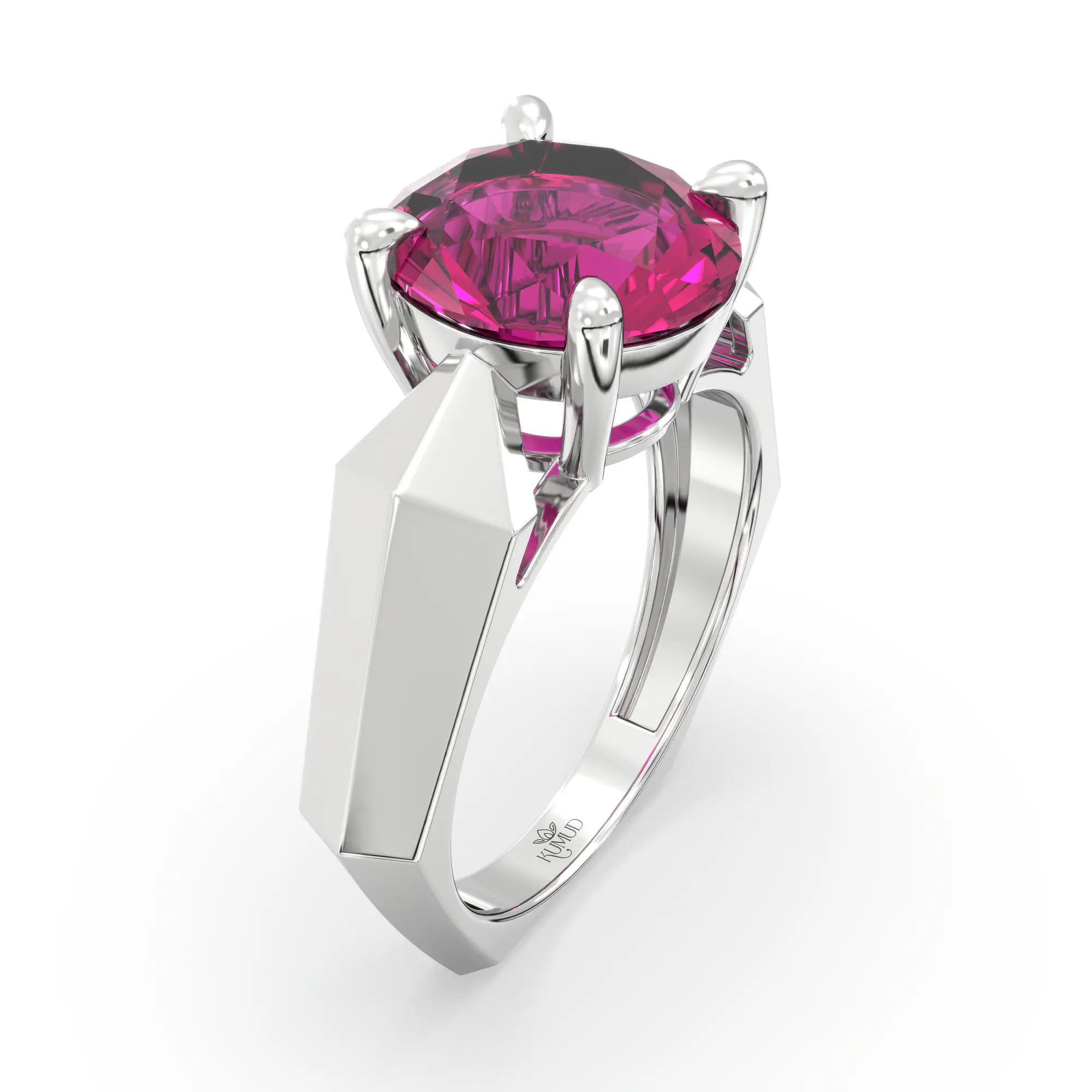 Ruby (Manik) Ring for Women in 18K White Gold – Oval 9x8 mm, Prong Setting, 6 g (Design K17A-34) thumbnail