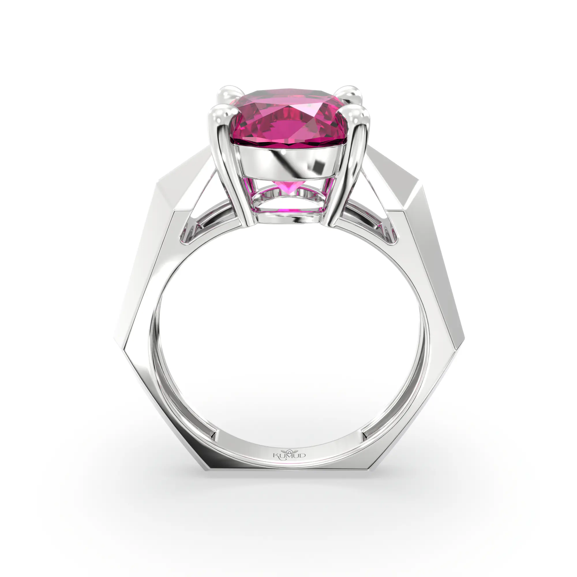 Ruby (Manik) Ring for Women in 18K White Gold – Oval 9x8 mm, Prong Setting, 6 g (Design K17A-34) thumbnail