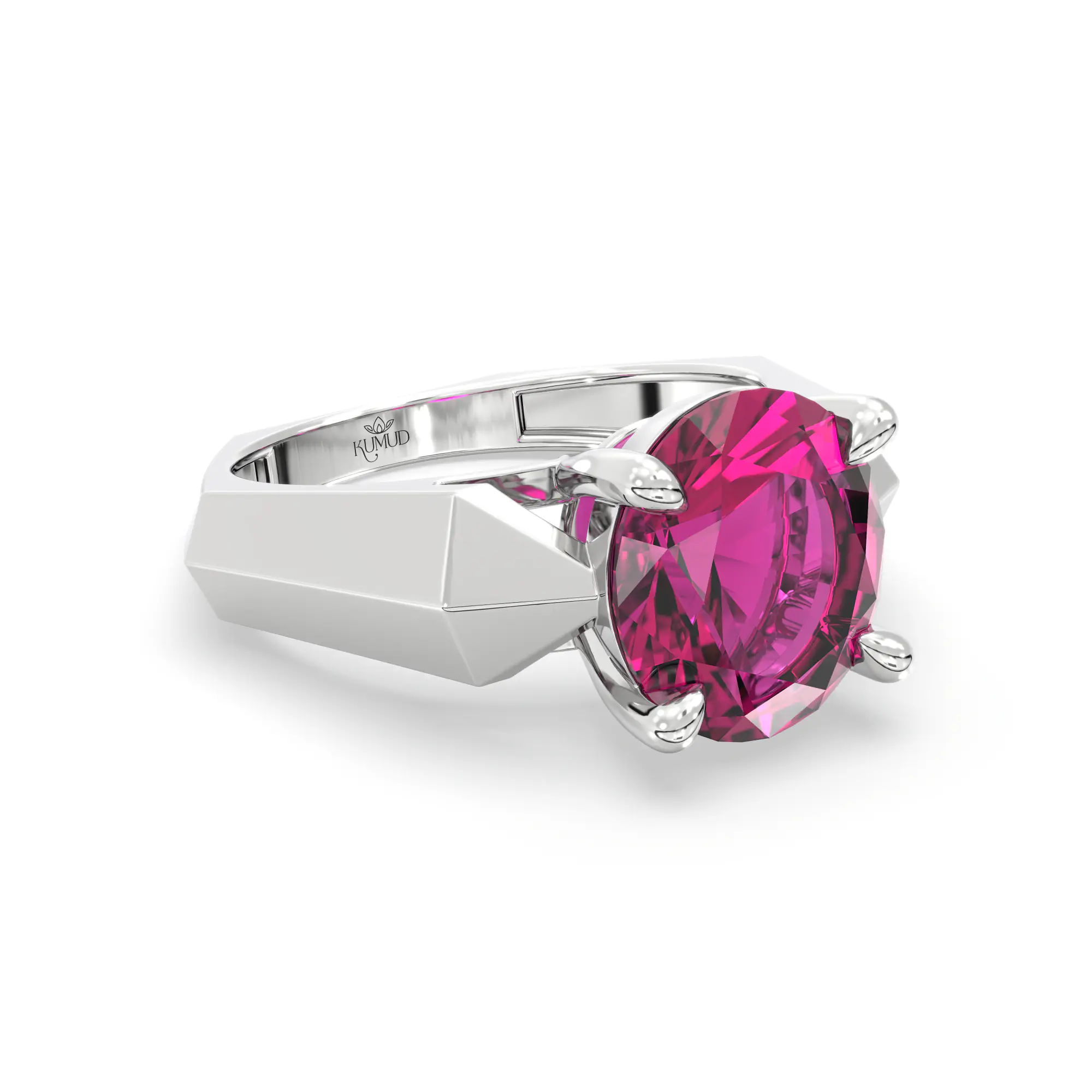 Ruby (Manik) Ring for Women in 18K White Gold – Oval 9x8 mm, Prong Setting, 6 g (Design K17A-34) thumbnail