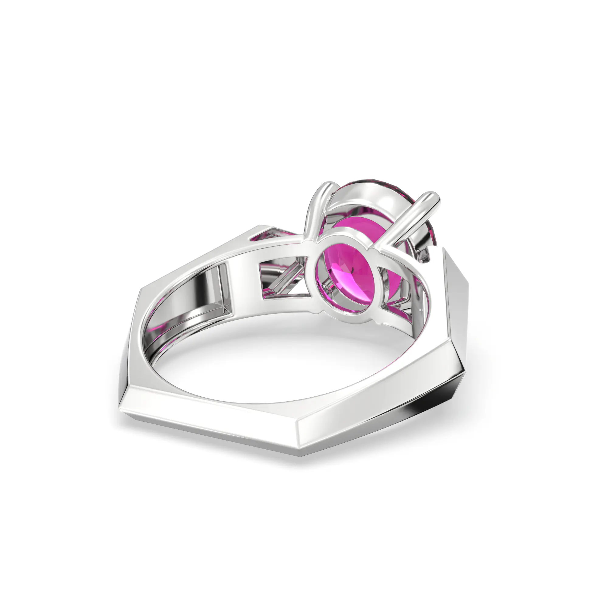 Ruby (Manik) Ring for Women in 18K White Gold – Oval 9x8 mm, Prong Setting, 6 g (Design K17A-34) thumbnail