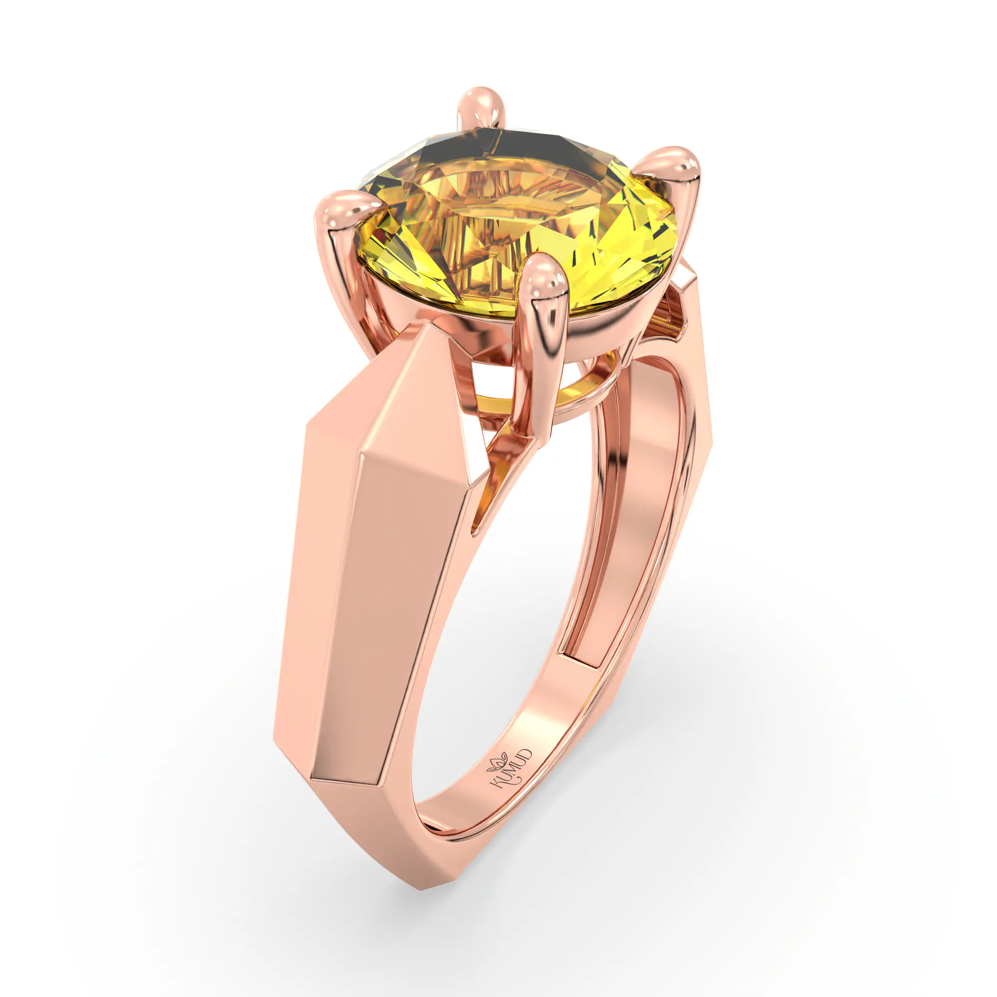 Yellow Sapphire (Pukhraj) Ring for Women in 18K Rose Gold – Oval 9x8 mm, Prong Setting, 6 g (Design K17A-34) thumbnail