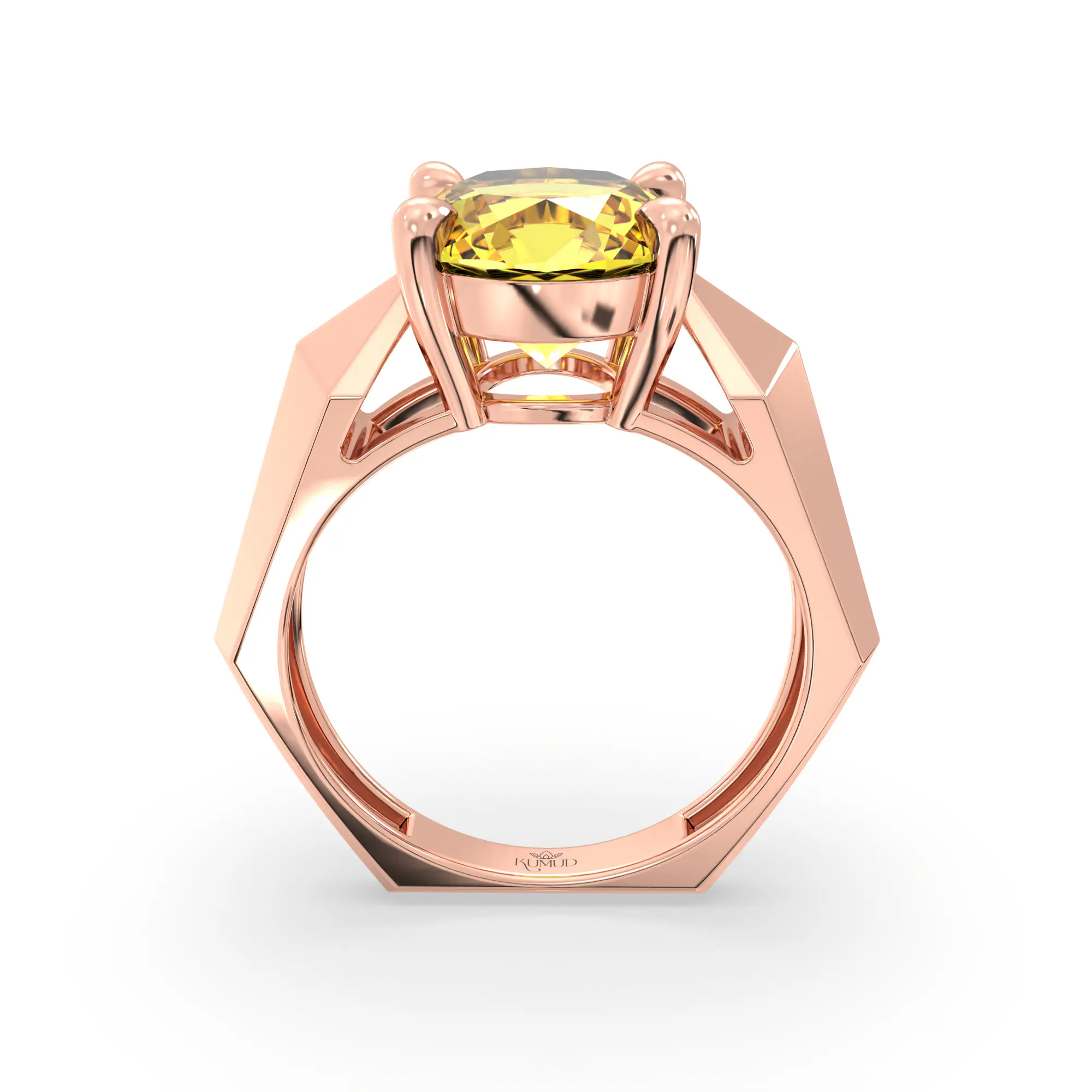 Yellow Sapphire (Pukhraj) Ring for Women in 18K Rose Gold – Oval 9x8 mm, Prong Setting, 6 g (Design K17A-34) thumbnail